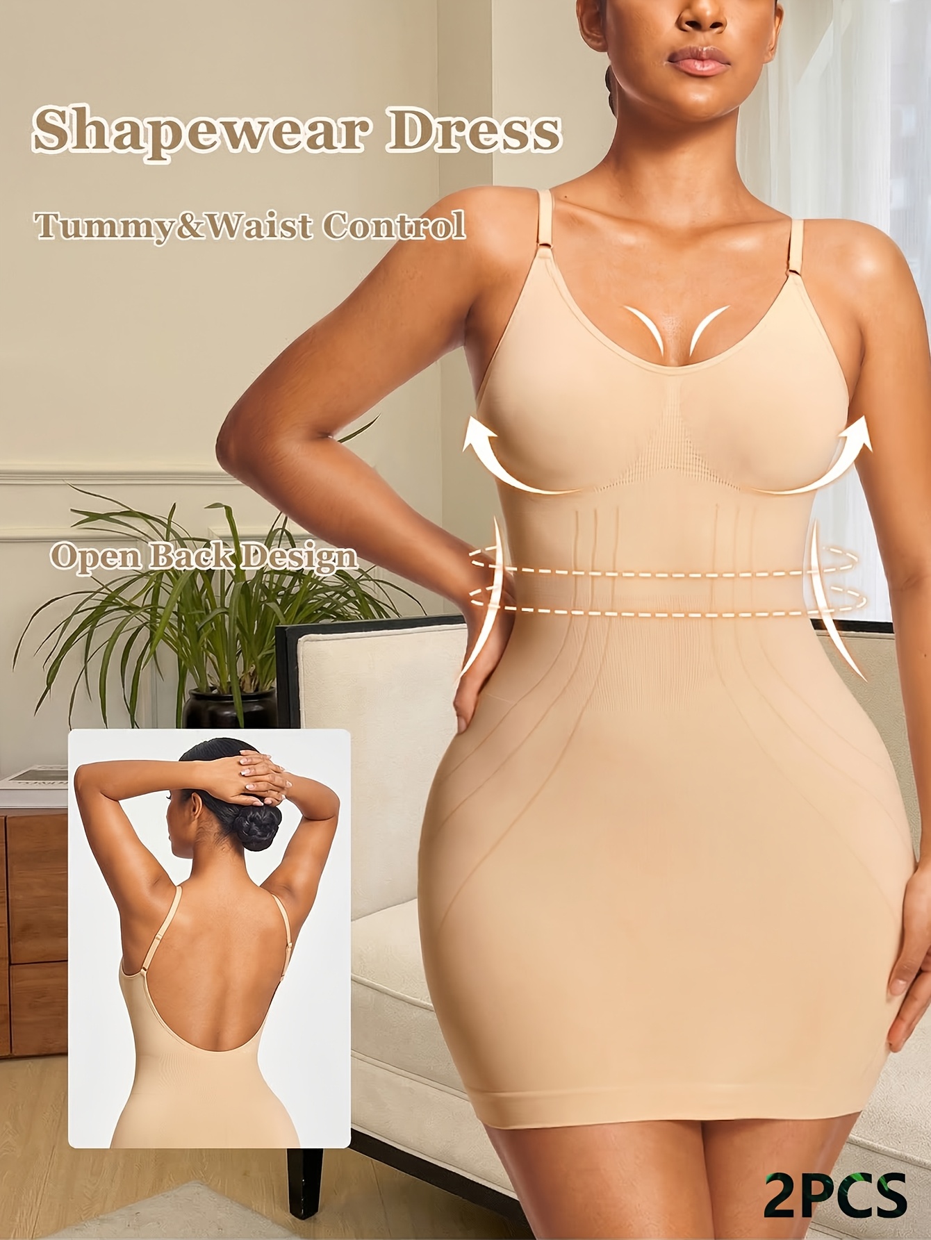 Tummy Control Body Shaper For Backless Dress 2pcs Vvl Womens Adjustable Backless Sleeveless Temu Qatar