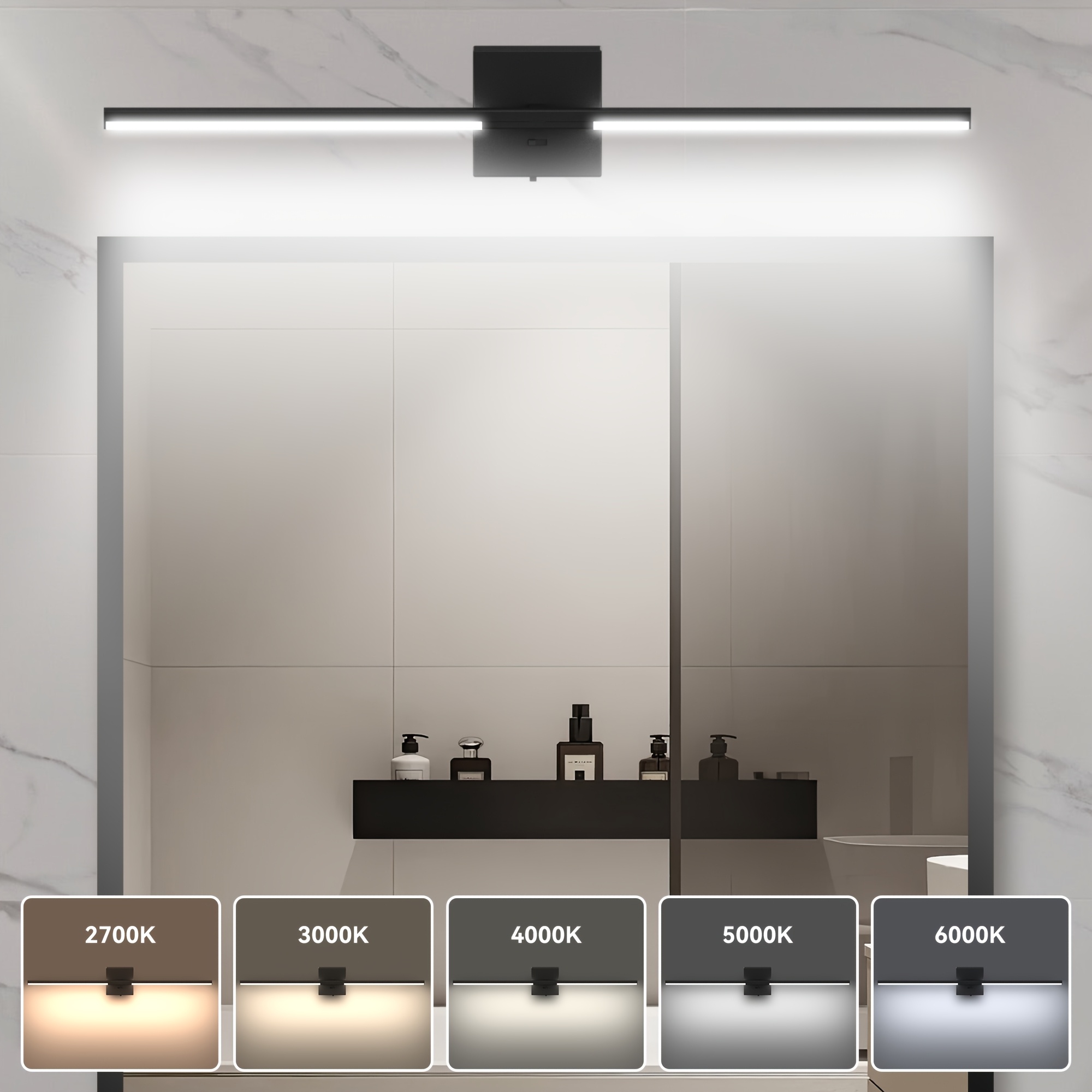 32 inch modern led bathroom vanity light built in dimmer switch 18 5w dimmable   fixture over mirror matte   aluminum wall sconce adjustable color temperature etl fcc  