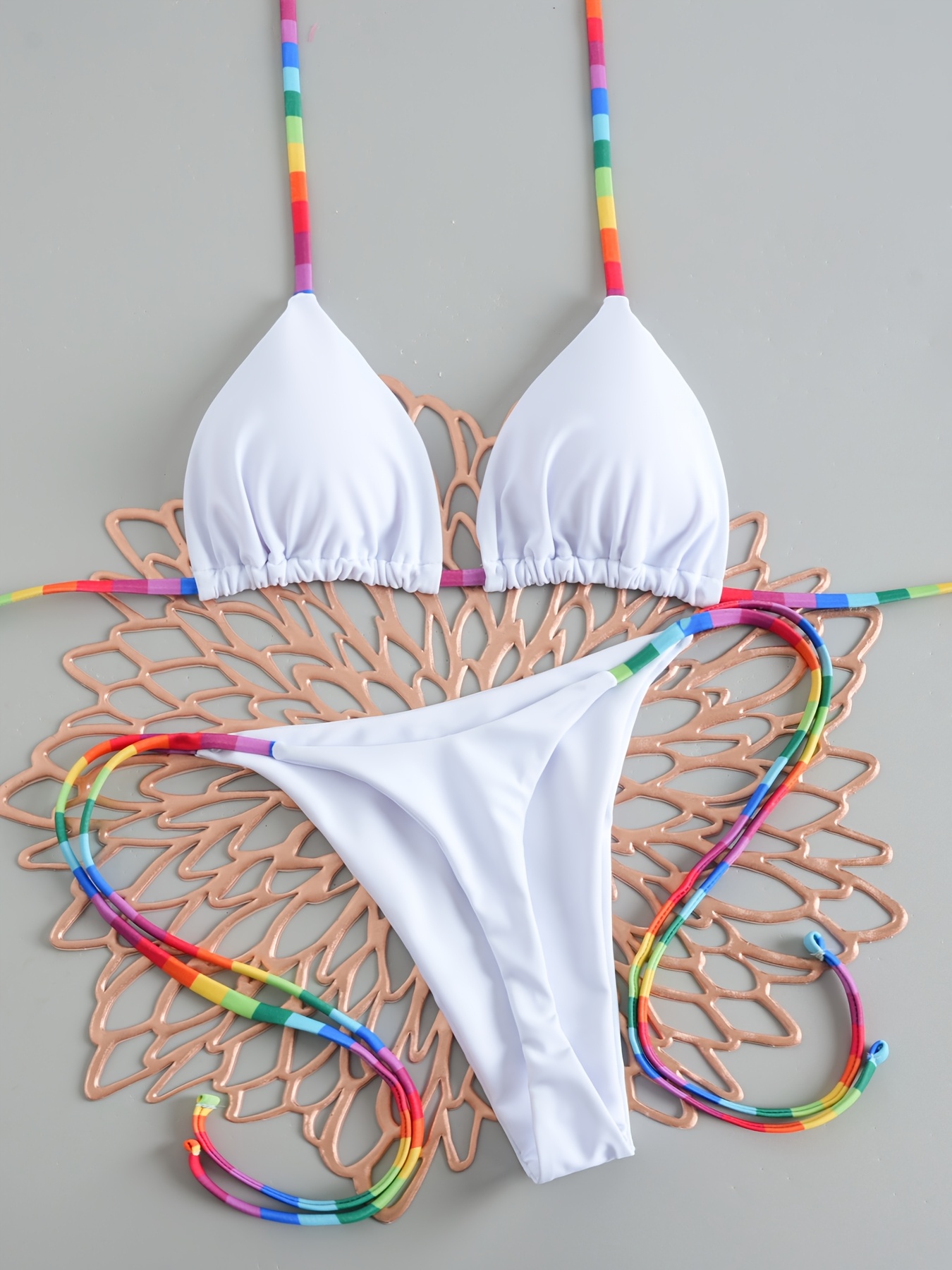 Conjunto de Bikini Tanga con Bloques de Color, Traje de Baño para Vacaciones en la Playa y Fiestas