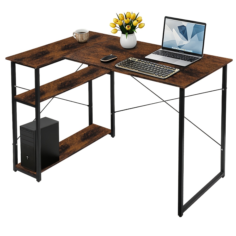 Home Desk, Computer Desk, , Office Desk, Large Size 120 X 70 X 75cm, L-shaped Desk With 2 Shelves And Storage Space, Suitable For Studying And Home Office.