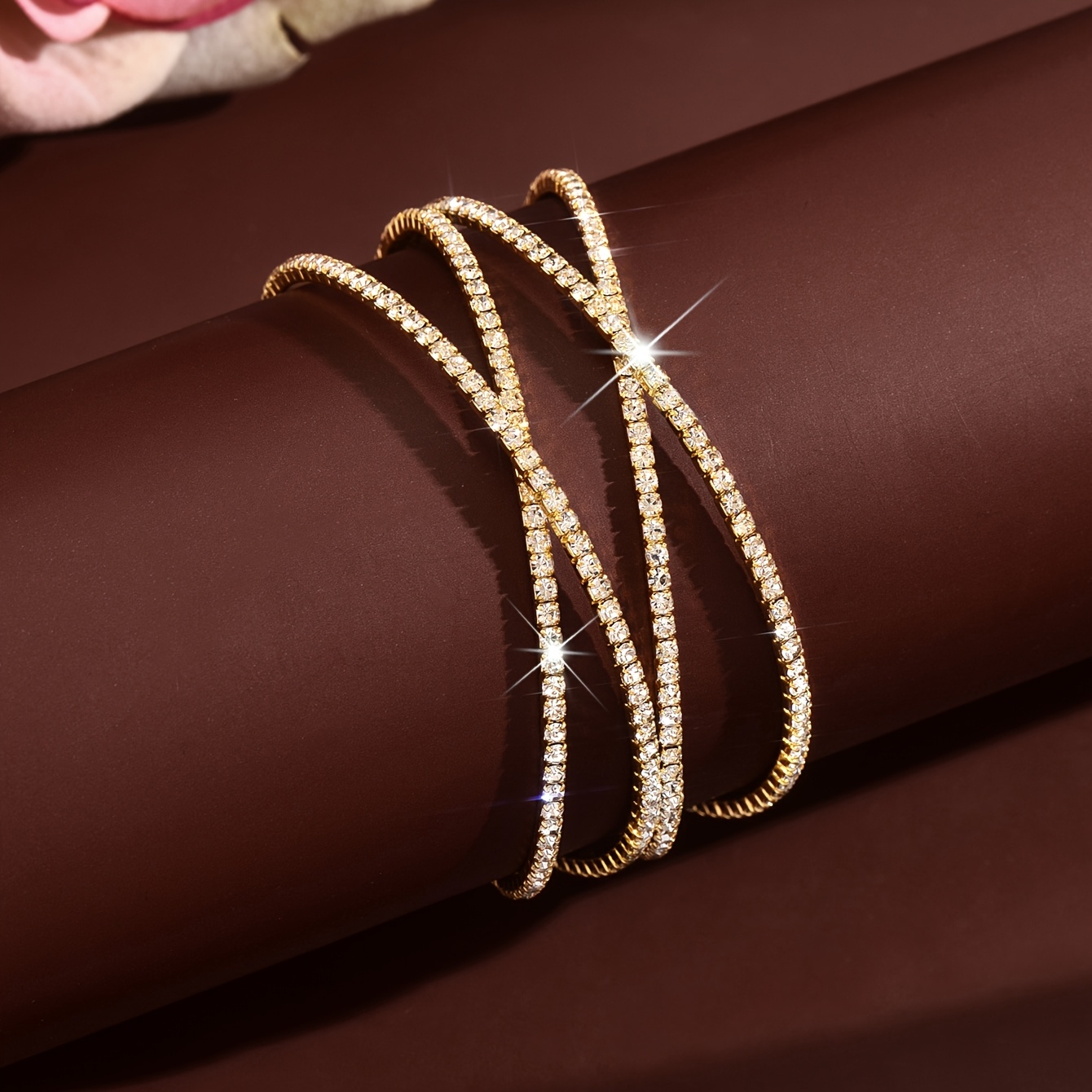Women's Rhinestone Open Bangle, Slender Multi-Strand Design