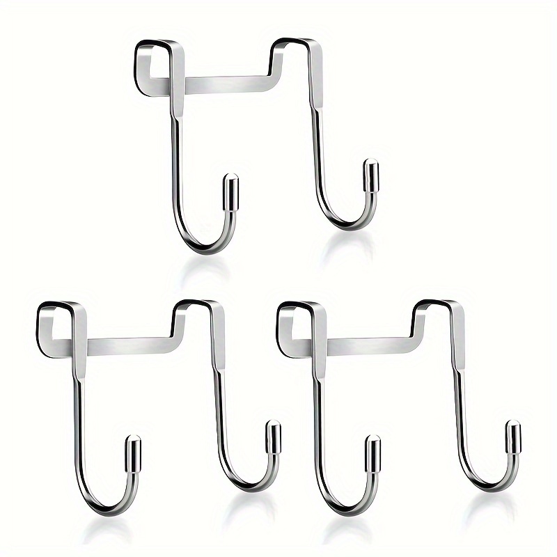 

3pcs Stainless Steel Over Door Hooks With - No Drill Installation, Space-saving Towel Hooks For Bathroom, Kitchen, Cabinet, Wardrobe - Polished Chrome , & Multipurpose Design