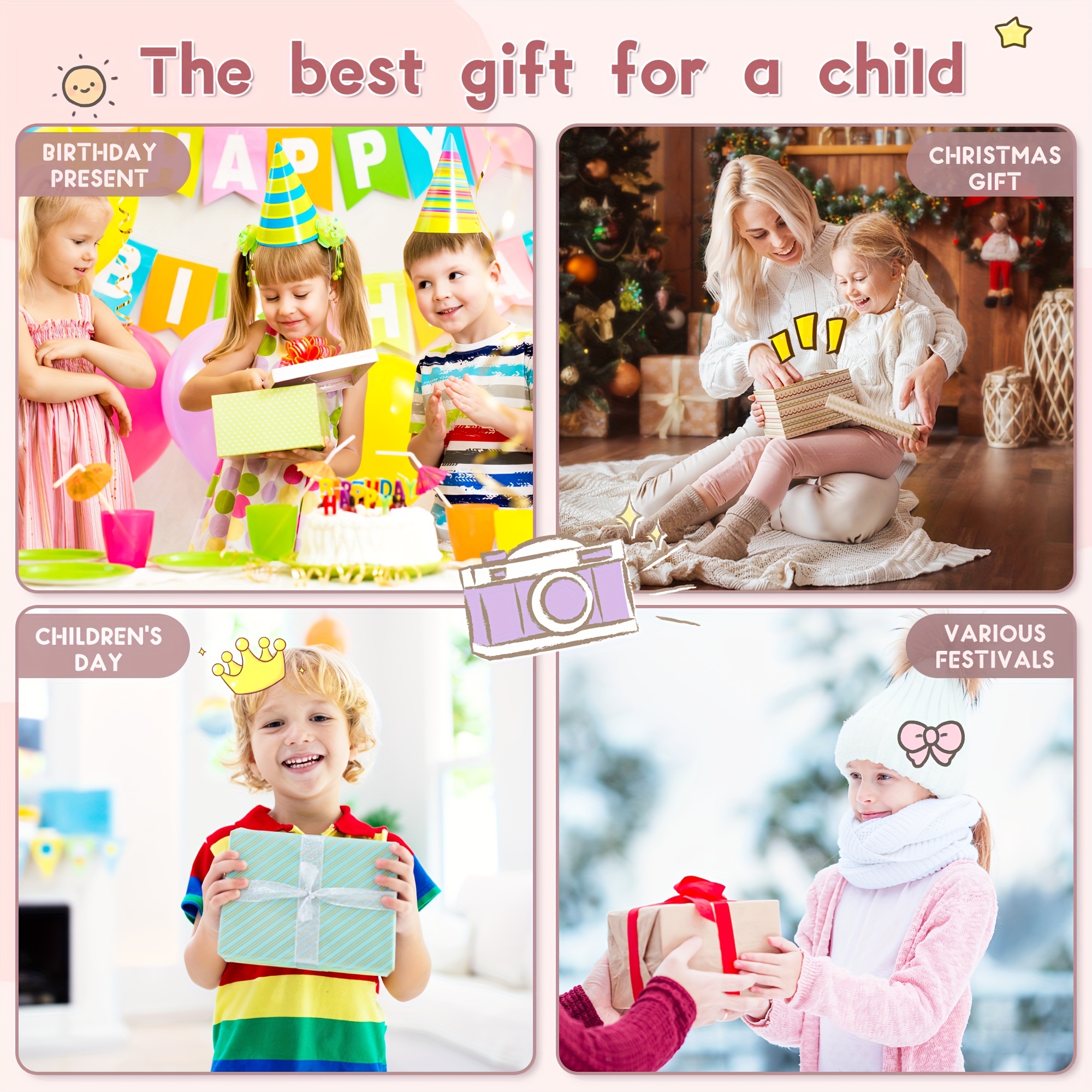  Cámara para niños y niñas, cámara digital SINEAU para niños,  regalo de juguete, cámara para niños pequeños, regalos de cumpleaños de  Navidad para edades de 3 a 12 años con tarjeta