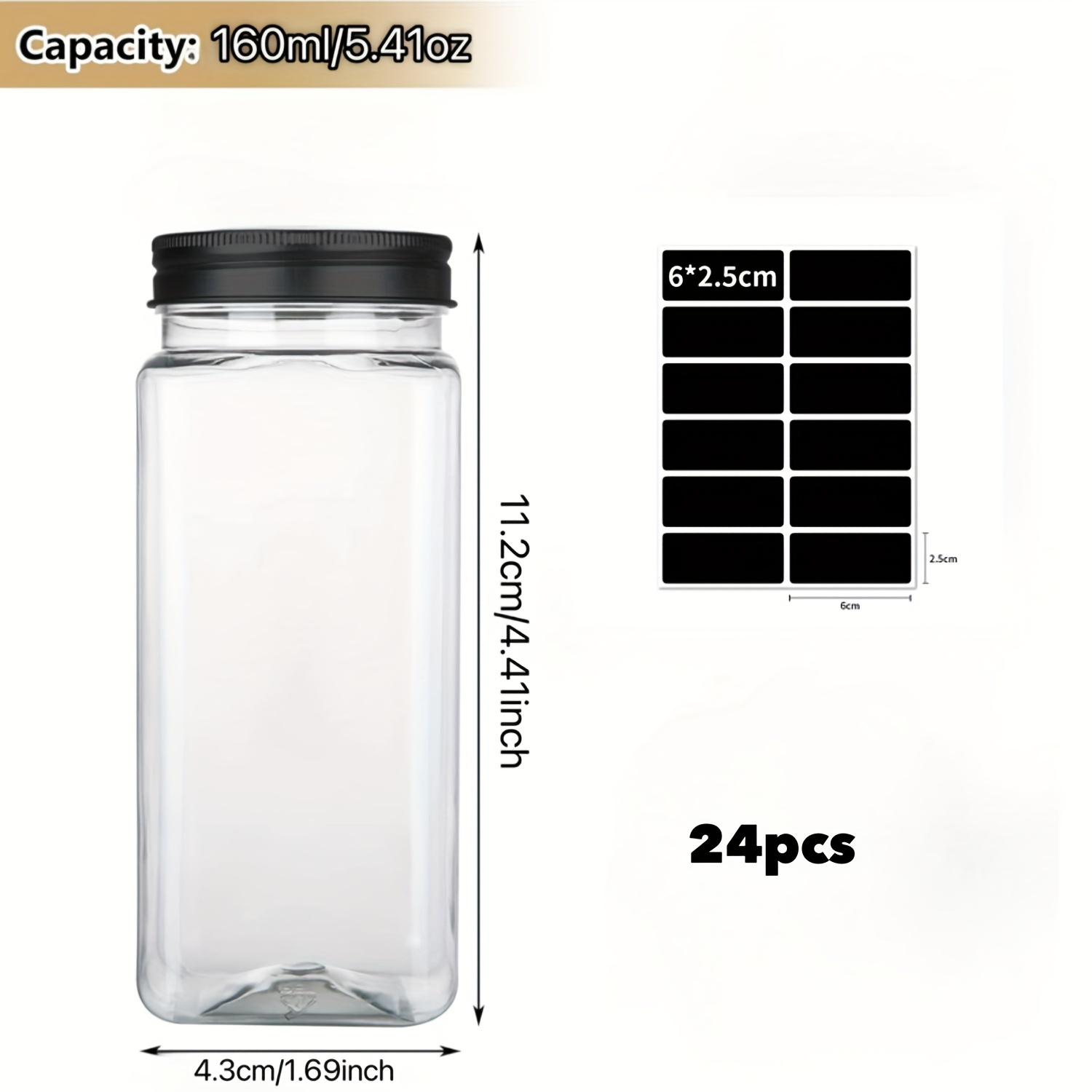 Image of 12/24pcs Plastic Spice Jars, 5.6oz (. 160 G) Square Spice Containers, Reusable Salt And Pepper Shakers With Airtight Lids, Labels, And A Pen, Suitable For Spices, Herbs, Powders, And Glitters