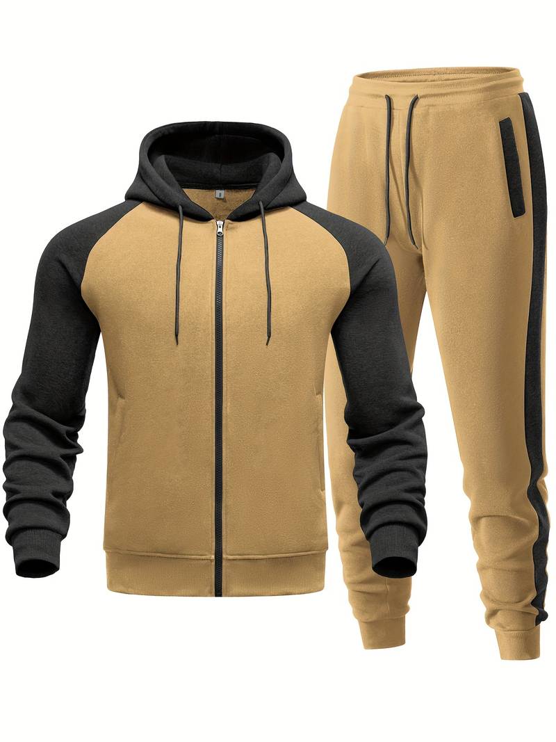 Men's Camo Tracksuit Set - Hoodie & Jogger Pants 2-Piece Sweat Suit, Polyester