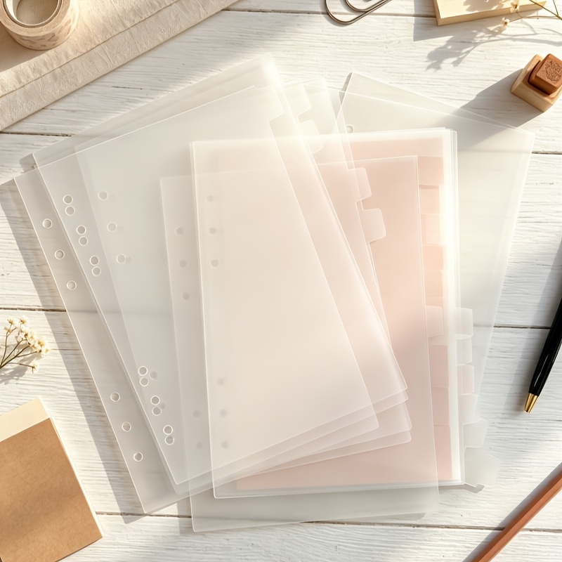 TEMU A5 6-hole Ring Binder Pp Transparent Frosted Divider Sheets, 12 Sheets, Notebook Index Classification Dividers, Replacement Accessories For