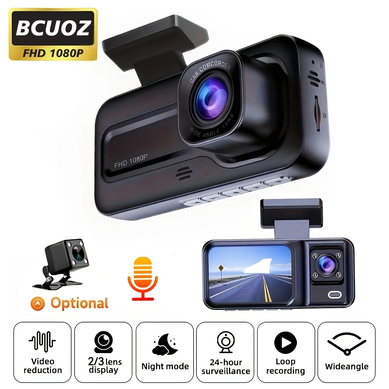 item picture   2 3 lens camara para auto car dashcam 1080p front 480  rear cams dashcam car accessories car dvr video recorder car parking monitoring insede ir   loop recording   32gb memory card