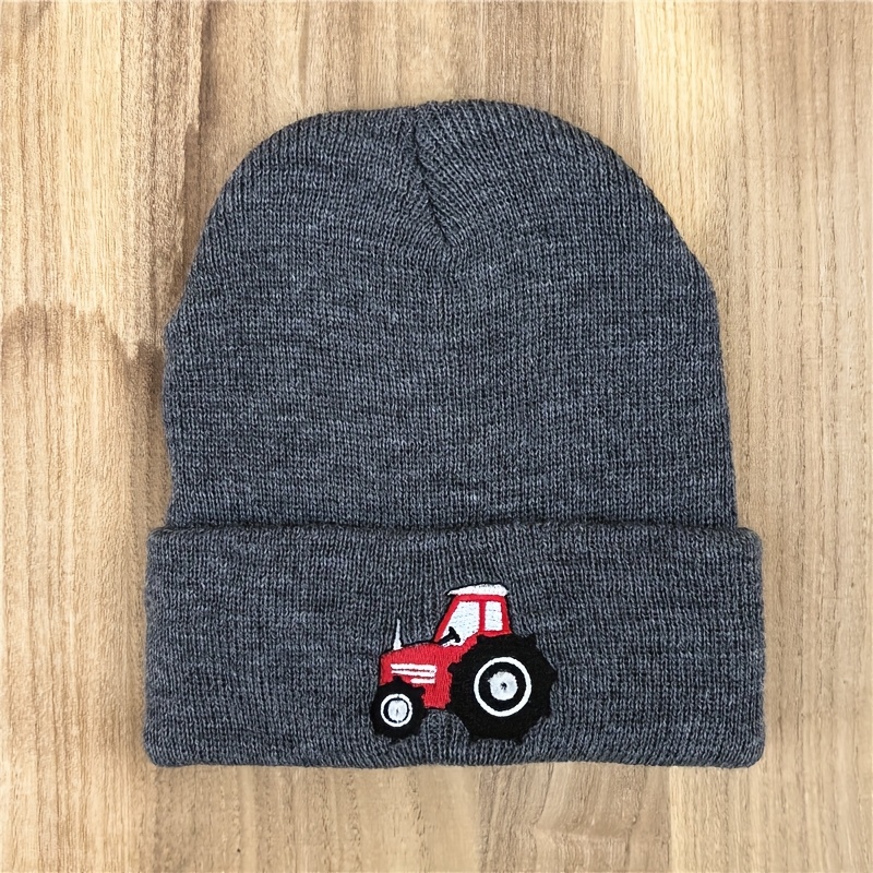 Image of Kids Construction Vehicle Beanie Hat - Cute Tractor & Excavator Design, Warm Knit Winter Cap For & Girls, Baby & Girls, Christmas/halloween/thanksgiving/new Year Gift (black)
