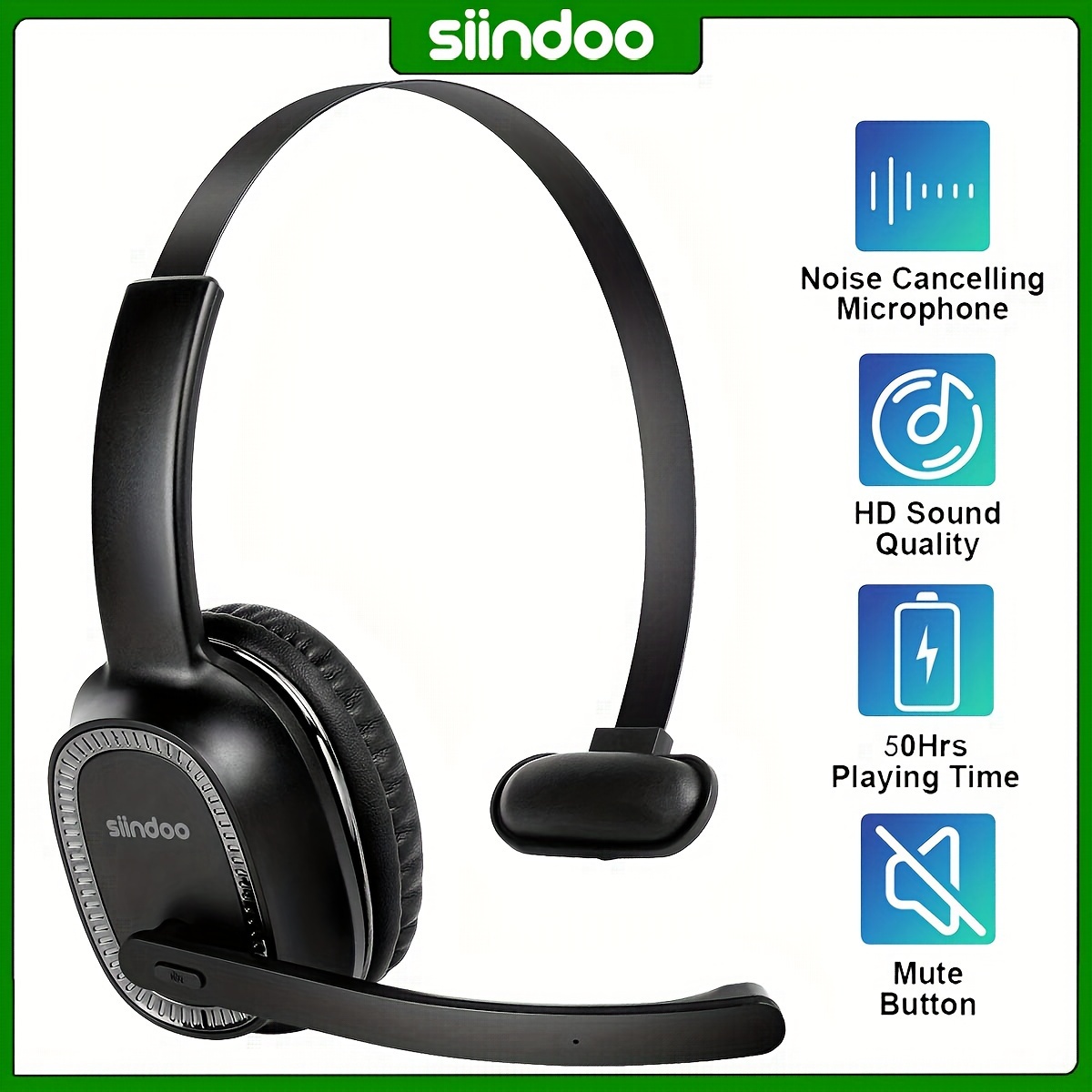 

Siindootrucker Wireless Headphones With Microphone Noise Canceling Wireless On Ear Headset, Hands Free Wireless Headset For Cell Phone Home Call Center