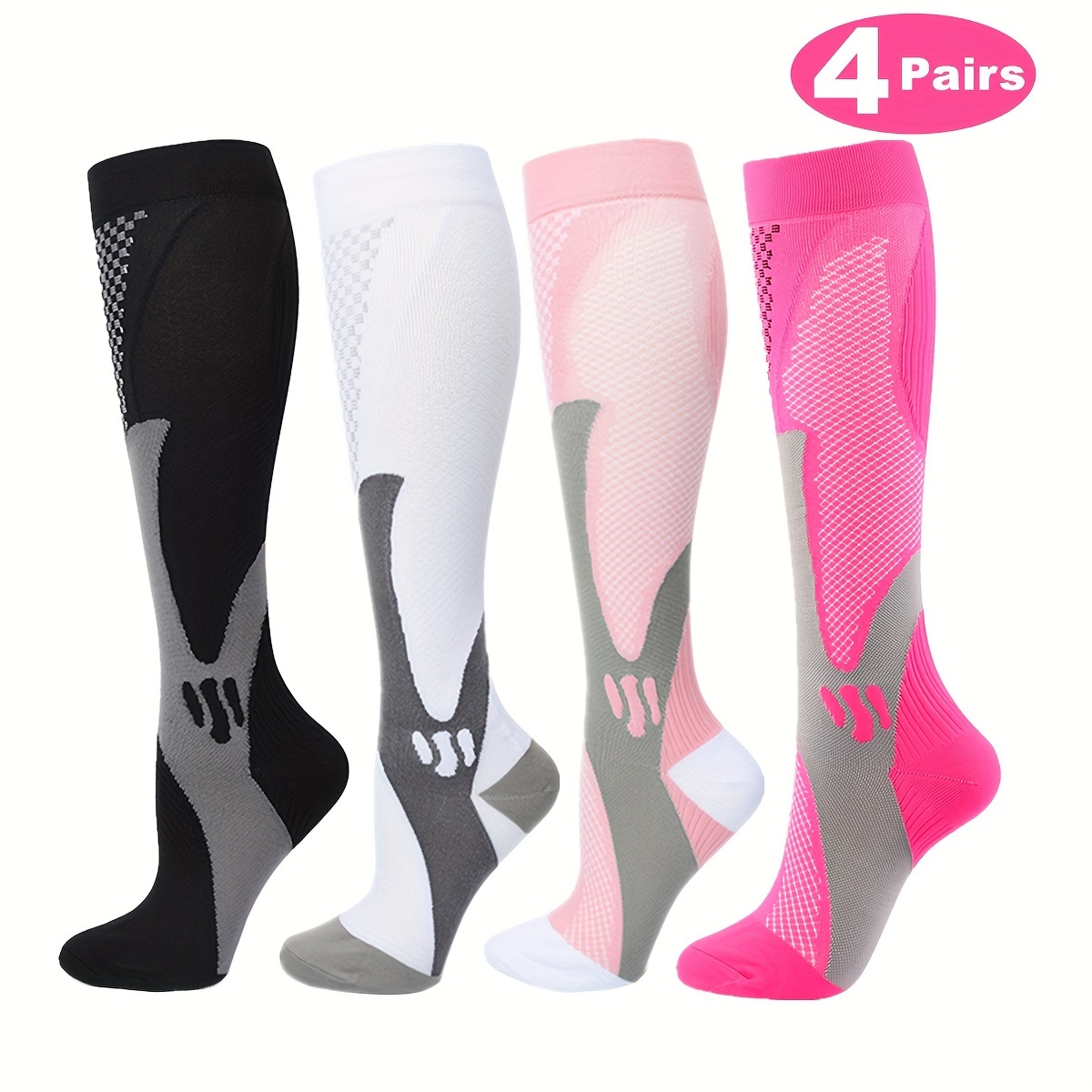 

4 Pairs Professional Men Women Knee High Socks, Gym Fitness Marathon Sports Tight Socks