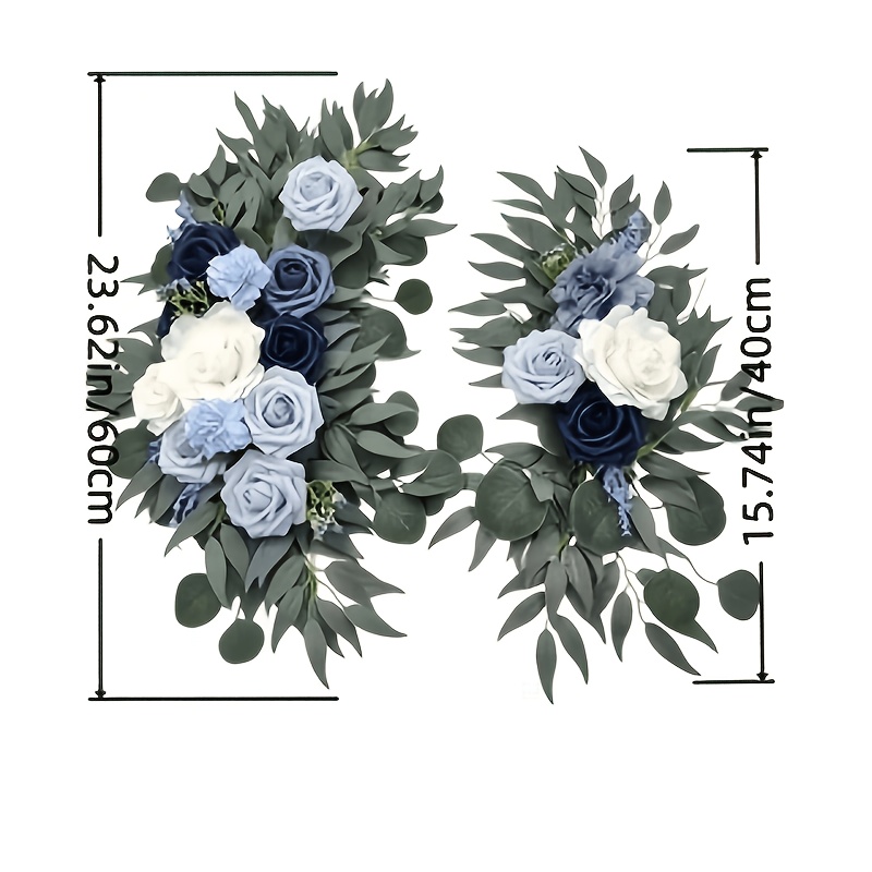 TEMU 2pcs Set High-end Blue White Rose Simulation Arch Floral Horn Arch Arc Flower Tray Wedding Welcome Sign Doorway Wall Hanging Artificial Flowers