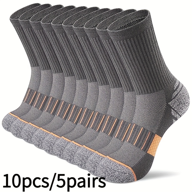 TEMU 10pcs/5pairs Unisex Sports Socks With Reinforced Toe And Heel, Suitable For Outdoor Activities, , Durable, Random Colors