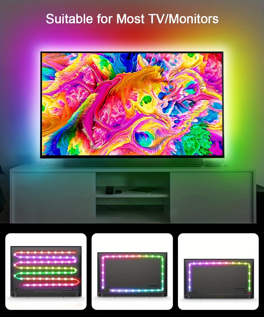RGB+IC LED Strip Light with App Control, 3-Key Remote, Multi-Mode Dimming, Music Sync, USB Powered, Non-Waterproof, Built-in Mic, for PC, TV, Bedroom, Dining, Living, Gaming, Bar, Party - Indoor Use, 99.97cm-10.0meter