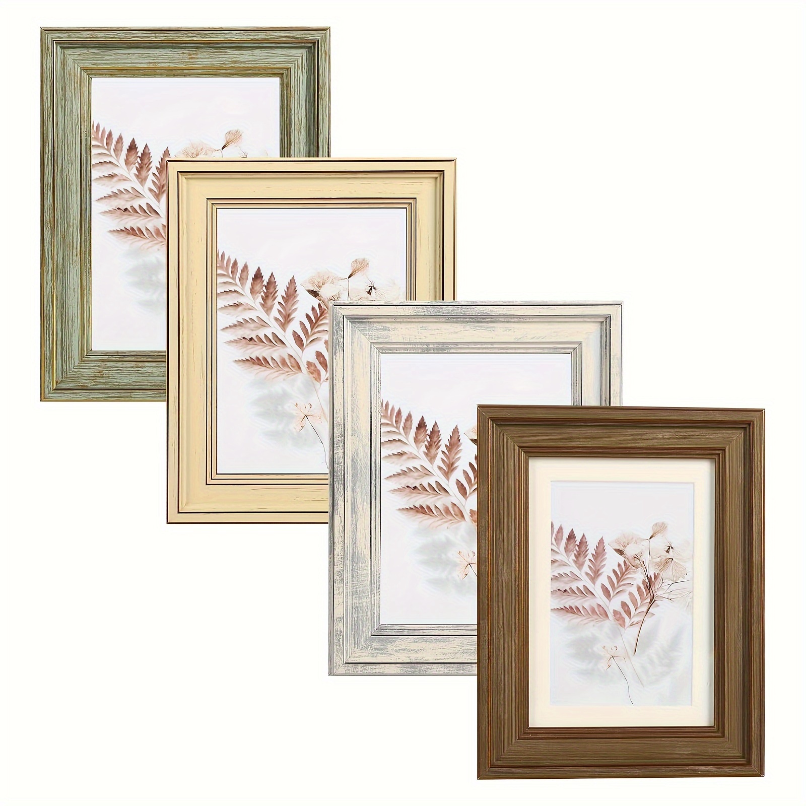 

4 Pcs Picture Frames, Vintage Tempered Glass, 5x7 Inch Farmhouse And Country Picture Frames, Suitable For Desktop Display And Wall Hanging, Suitable For Christmas Decoration