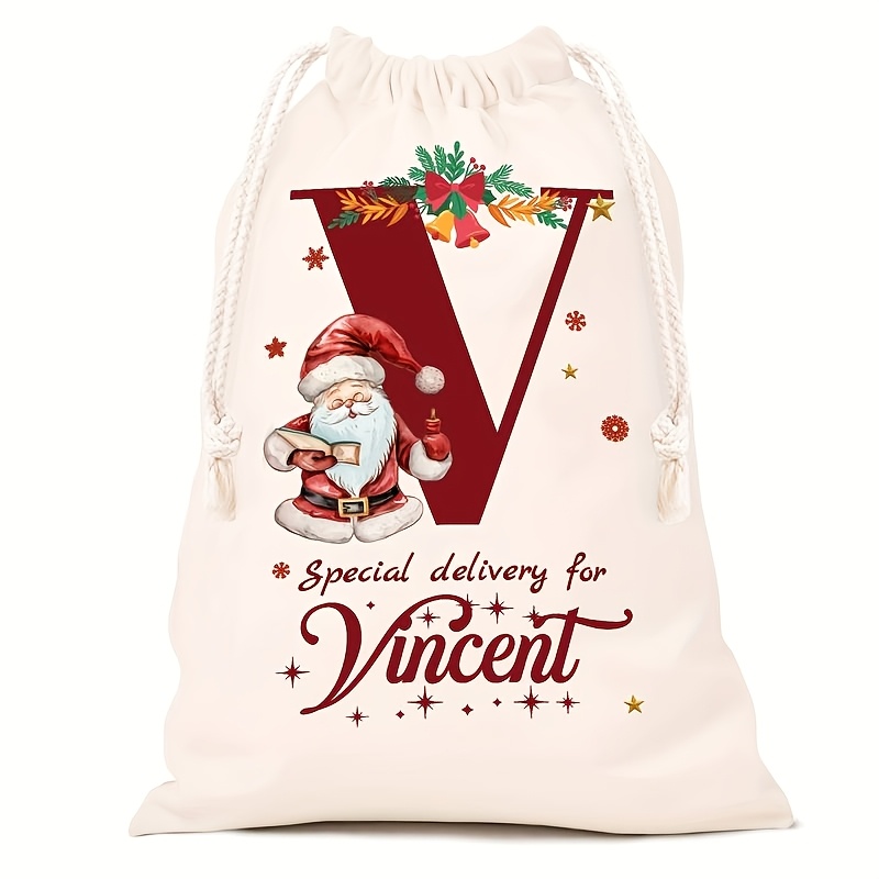 Personalized Name Christmas Gift Bags, Extra Large Drawstring Santa Bags