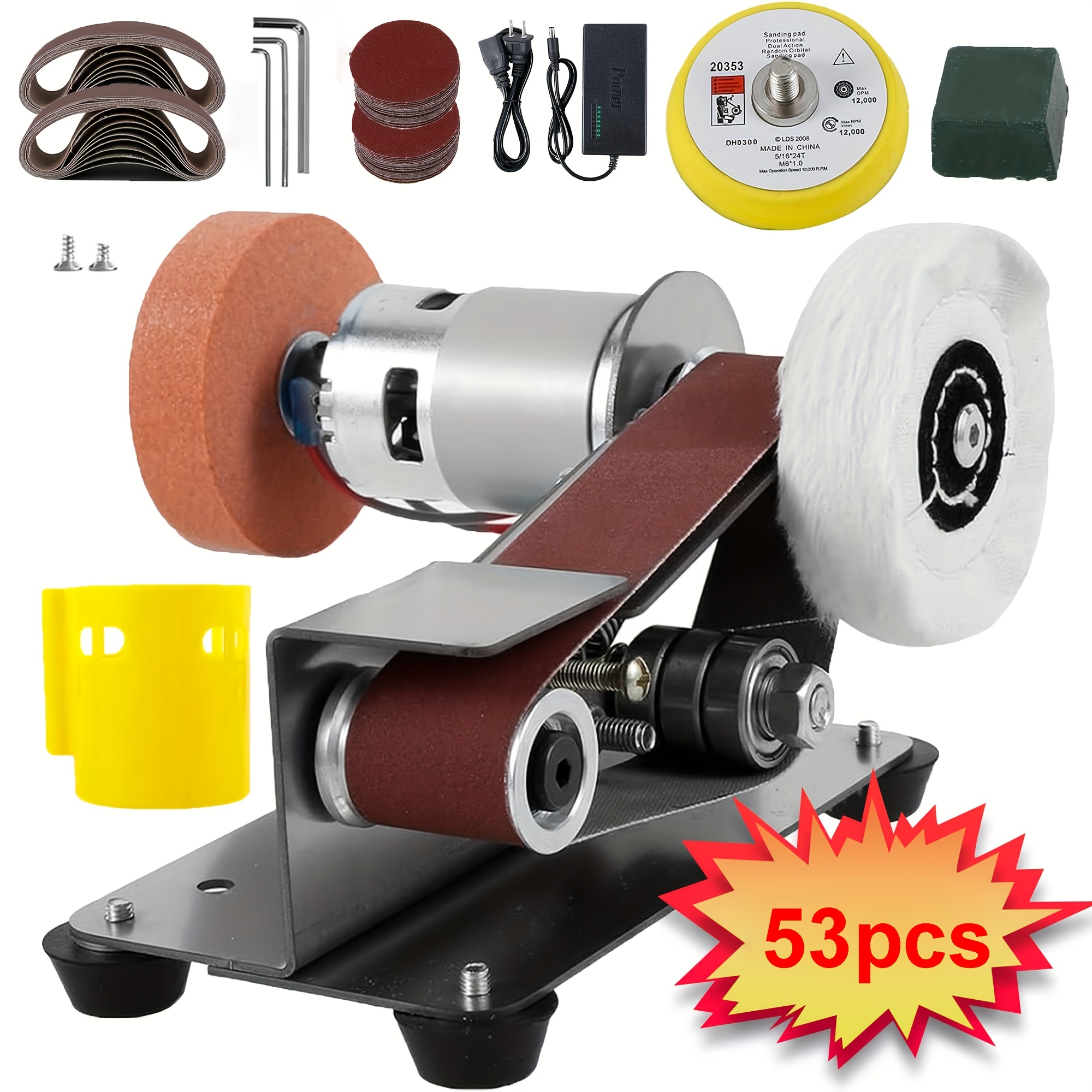 versatile 3 in 1 mini sanding sharpening machine electric desktop grinder with adjustable   ideal for diy crafts metal wood polishing kit included sand belt   sharpener buffer polishing machines