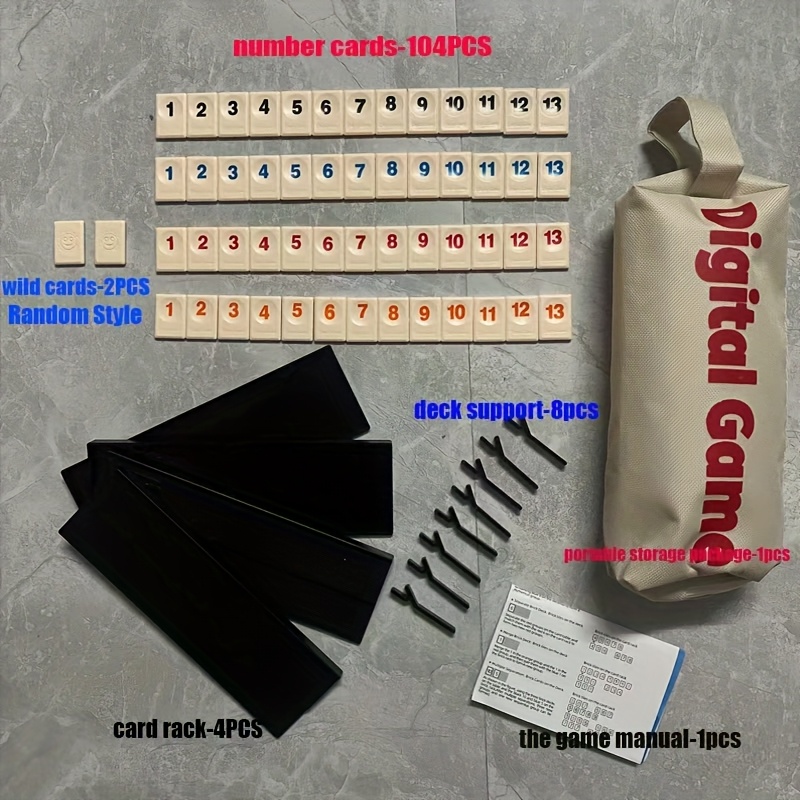Image of Rummy Cube Game, With 4 Racks, 106 Rummy Tiles Game Set, With Portable Protective Case, Rummy Tile Travel Set, With 4 Tile Racks, Suitable For Family Classic Board Games, Small Travel Tabletop Games