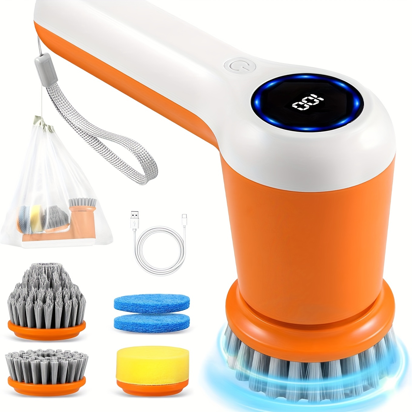 

Electric Spin Scrubber, Power Scrubber Cordless Electric Shower Scrubber With Digital Display And 5 Replaceable Heads, 2 Adjustable Speeds, Cleaning Brush For Bathtub, Floor, Tile, Window