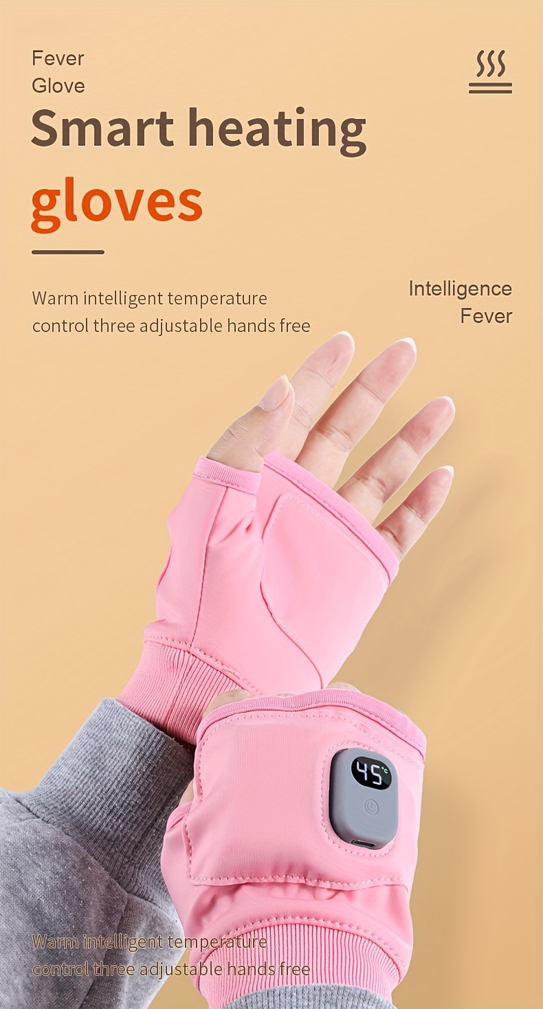 1 Pair Unisex Touchscreen Heated Gloves, Casual Style Solid Color, Striped Pattern, Stretch Fabric, Non-Washable, with USB Rechargeable Fingerless Hand Warmers for Outdoor Use details 0