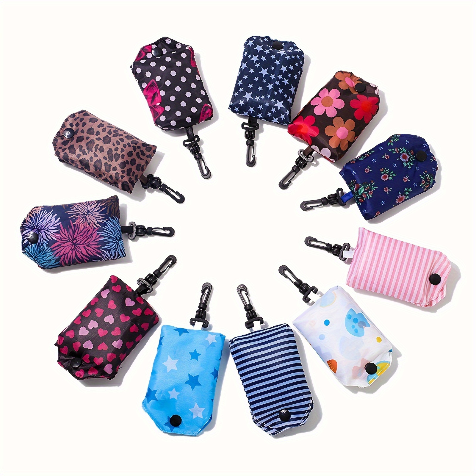 TEMU Set Of 30 Reusable Floral Shopping Bags Made Of Foldable Nylon, Washable, And Extra Large, Featuring Cute Flower Designs And An Attached Pouch