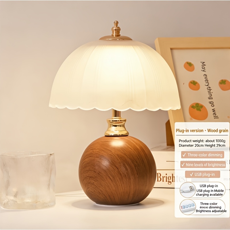 TEMU A Stylish Table Lamp Featuring A Frosted Glass Shade, Adjustable Brightness, Perfect For Bedside Or As A Small Accent In The Bedroom And Living
