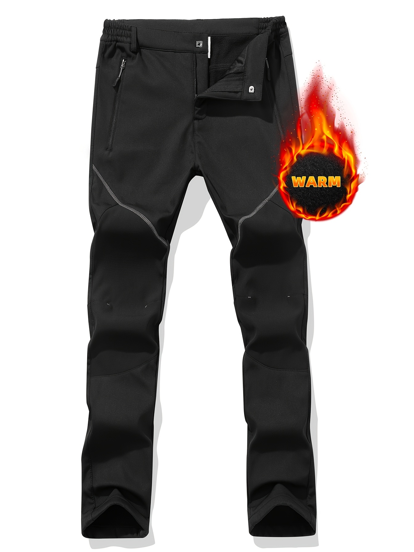 mens heavy duty thermal pants with zippered pockets   weather trousers for snowboarding mountaineering winter hiking thick insulated straight leg waist pants with     design for skiing camping   winter hiking gear simple solid color durable outdoor wear 0