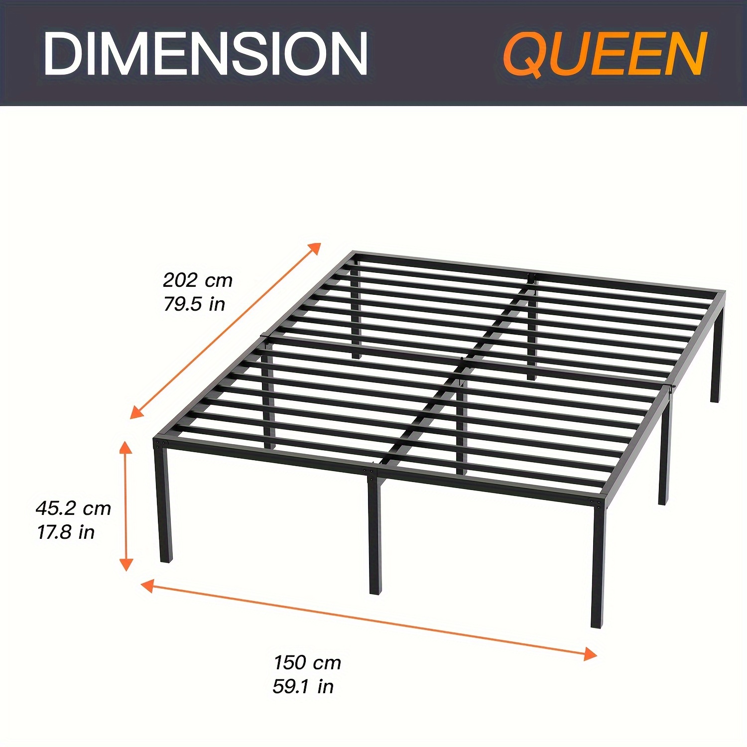 TEMU 18 Inch Height Metal Platform Bed Frame With Storage Space Under Duty Bed Frame, Noise-free Easy Assembly, Twin, Full, Queen, King, Storage Bed
