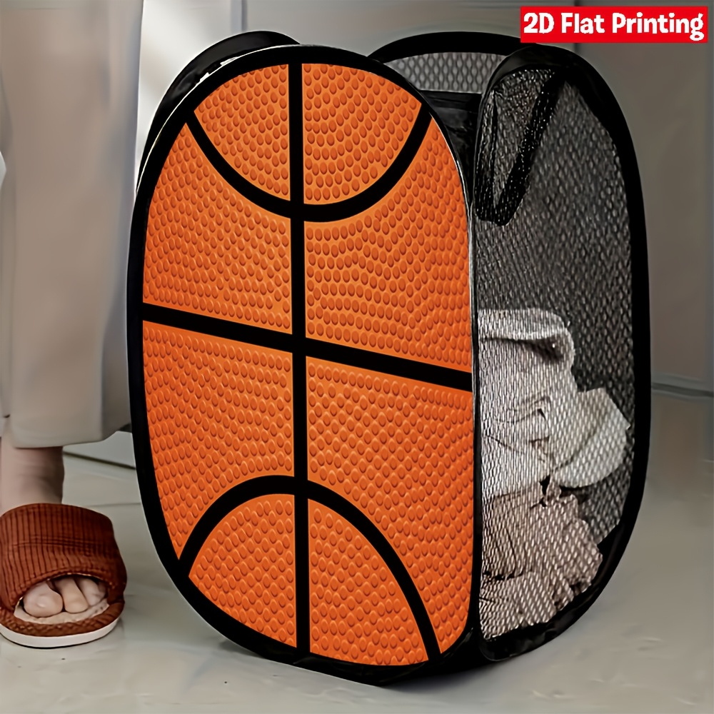 TEMU 1 panier à linge pop-up en à motif de basketball orange, facile à plier, rangement pour chambre à coucher, placard, salle de bain, organisation