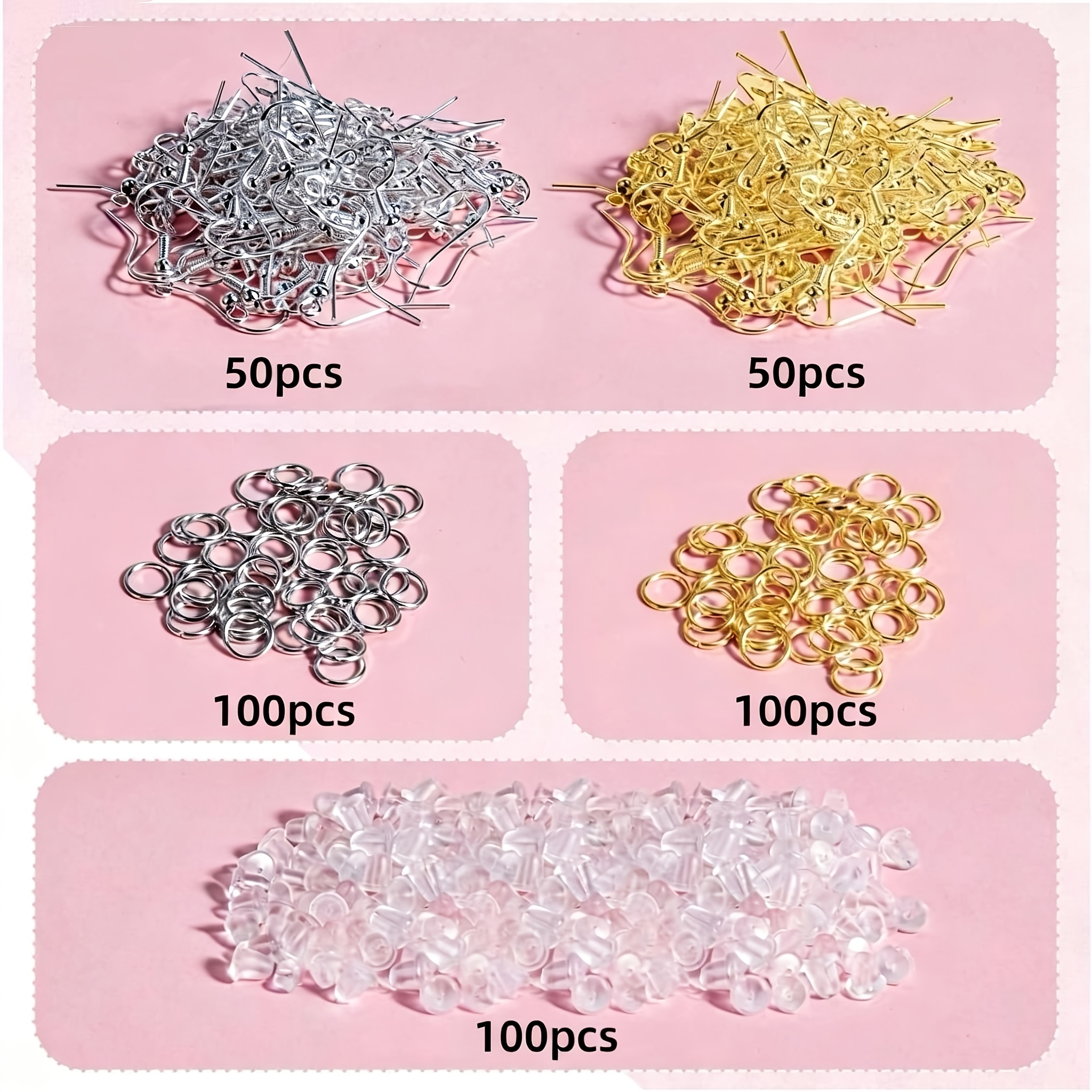 TEMU 400pcs Stainless Steel Hypoallergenic Earring Making Supplies Kit With Earring Hooks, Jump Rings And Earring Backs For Jewelry Making