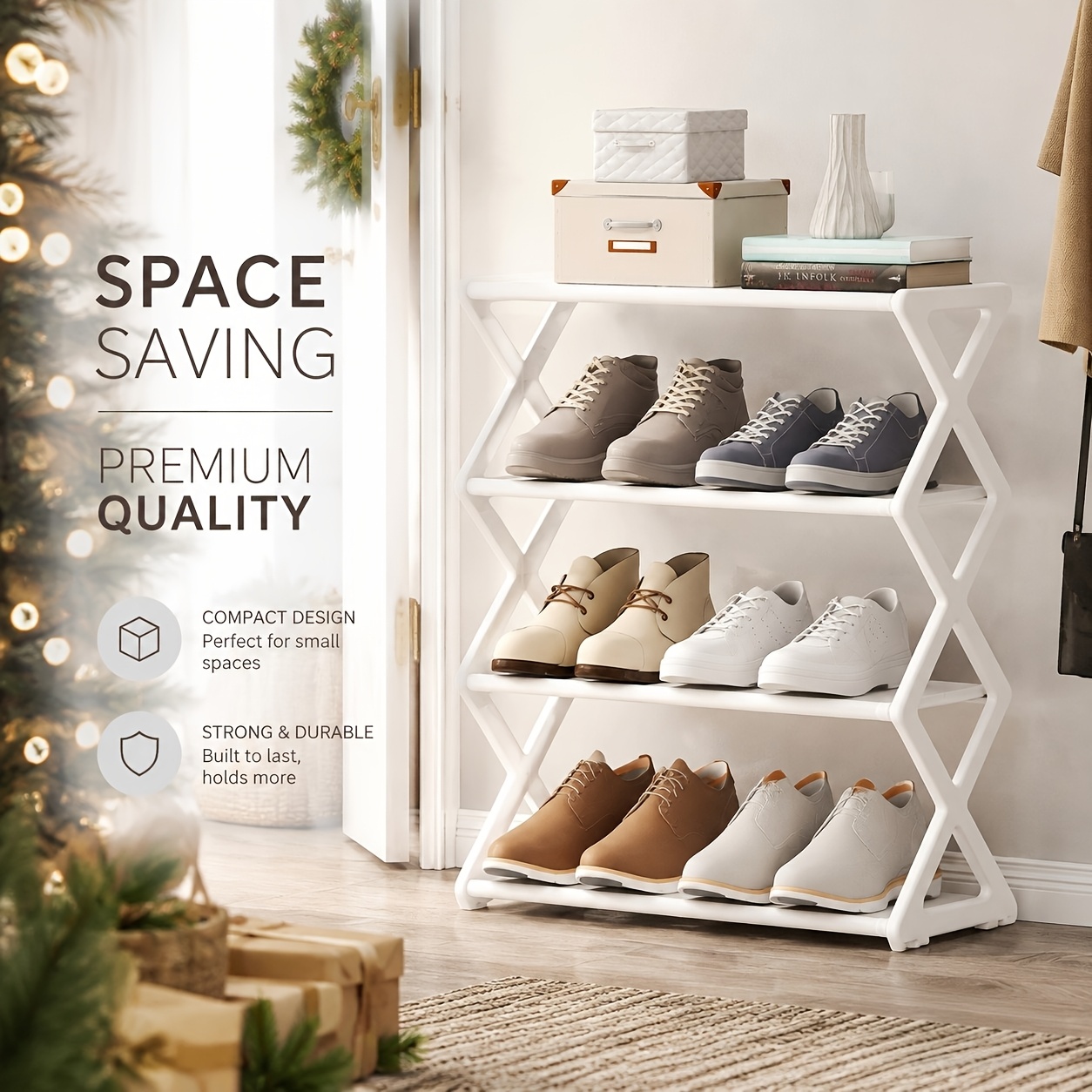 TEMU 1 Set White Non-woven Shoe Rack, Space Saving Shoe Organizer, Removable Layers Can Hold Boots, Home Shoe Cabinet, Dust-proof Easy Shoe Rack,