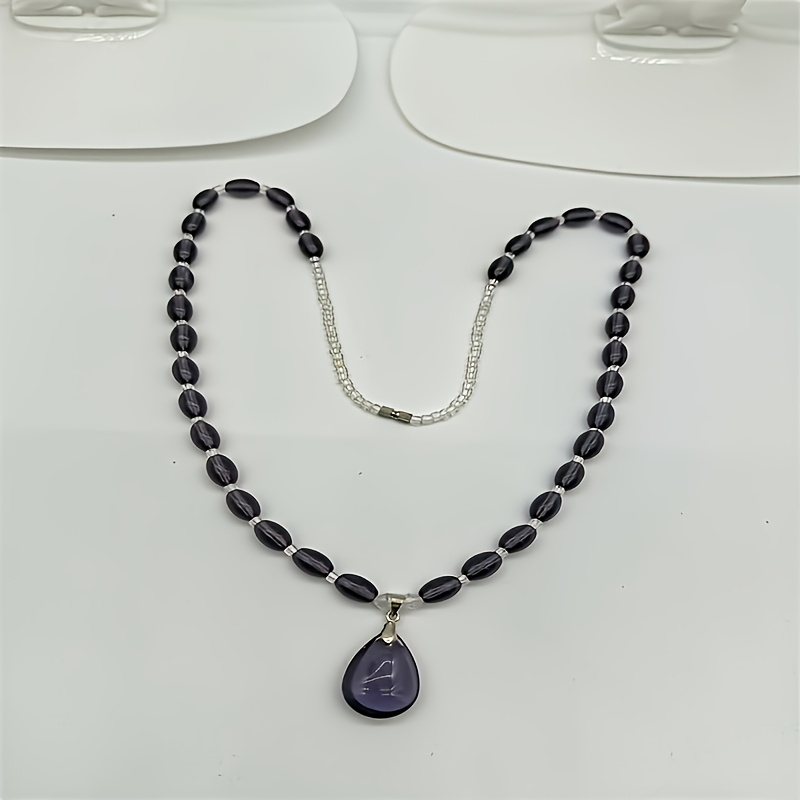 TEMU Amethyst Teardrop Pendant Necklace, Choker Chain, Birthday Holiday Gift, Small Present