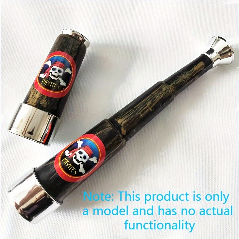 photo de l'article prop de télescope décoratif sur le thème des pirates - design crâne et os croisés original, monoculaire extensible avec corps en bois ornamenté & accents métalliques, idéal pour costume & décoration de  