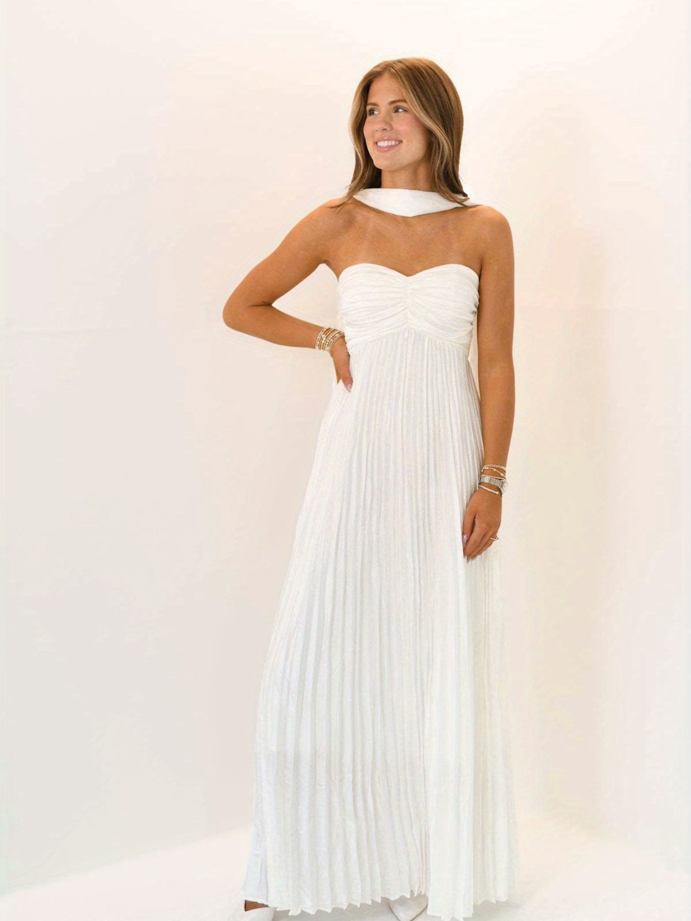 womens sleeveless strapless long dress choker scarf vibrant - Temu