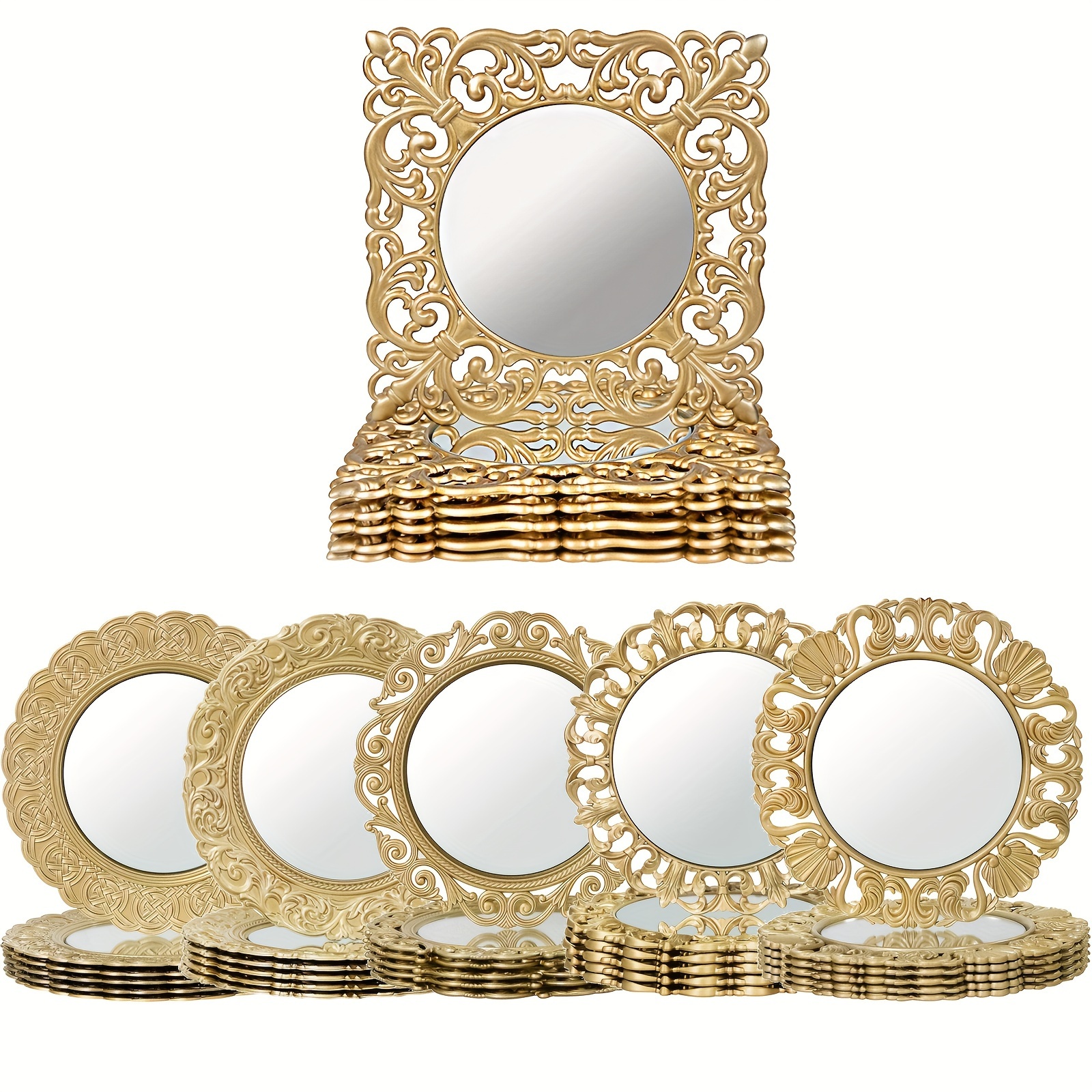 golden charger plates 13 plate carved rims Temu