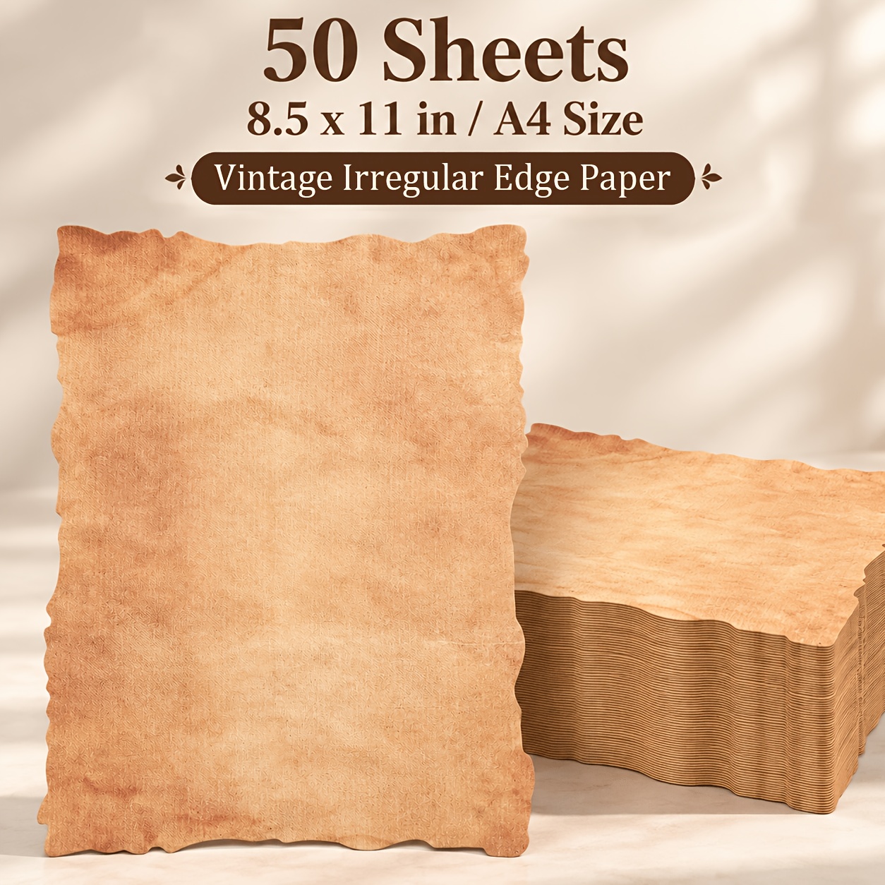 TEMU 50 Sheets 8.5 X 11 Inch Vintage Irregular Edge Cardstock, Letter Size Textured Craft Paper For Printing, Writing, Drawing, Certificates, Menus &