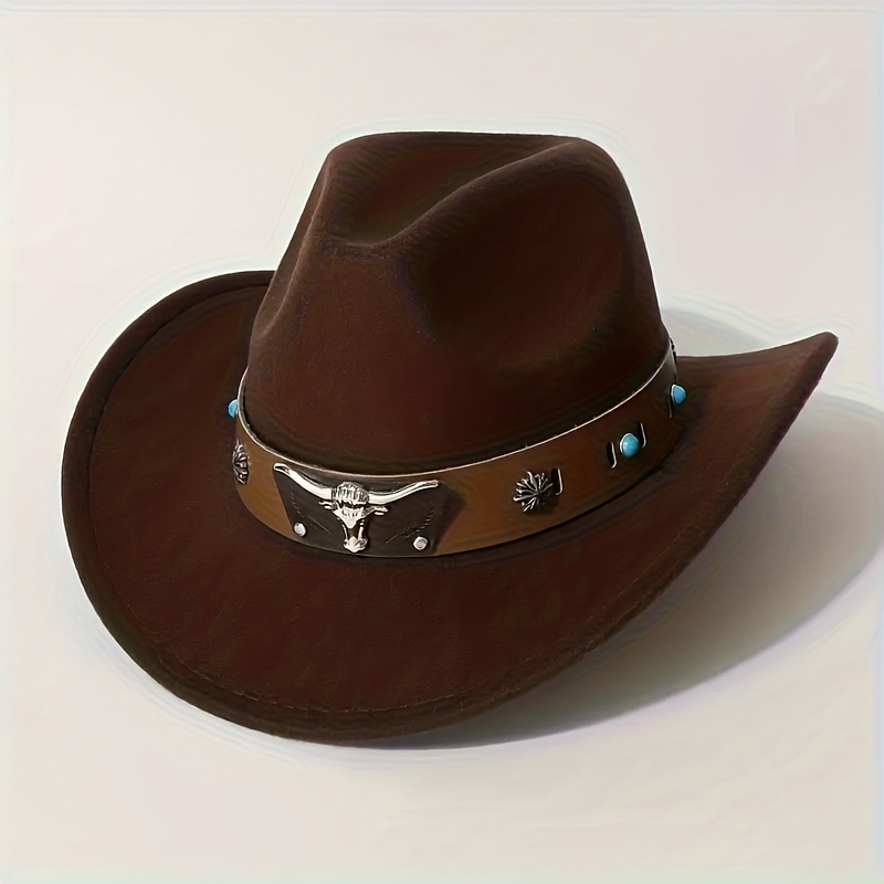 TEMU Sombrero de mujer, sombrero de fieltro de superior de de melocotón a con cinturón ancho marrón y decoración de cabeza de de metal plateado,