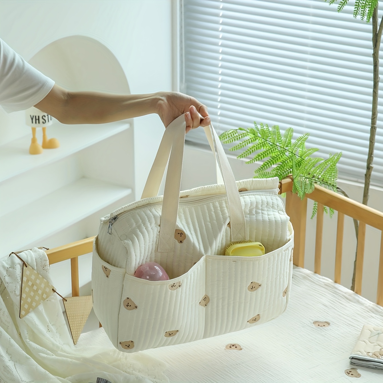 E-shop Koreanische Bären-Mama-Tasche, hochwertig, großes Fassungsvermögen, Stickerei, einfache Reise-Kinderwagen-Hängetasche, multifunktionale