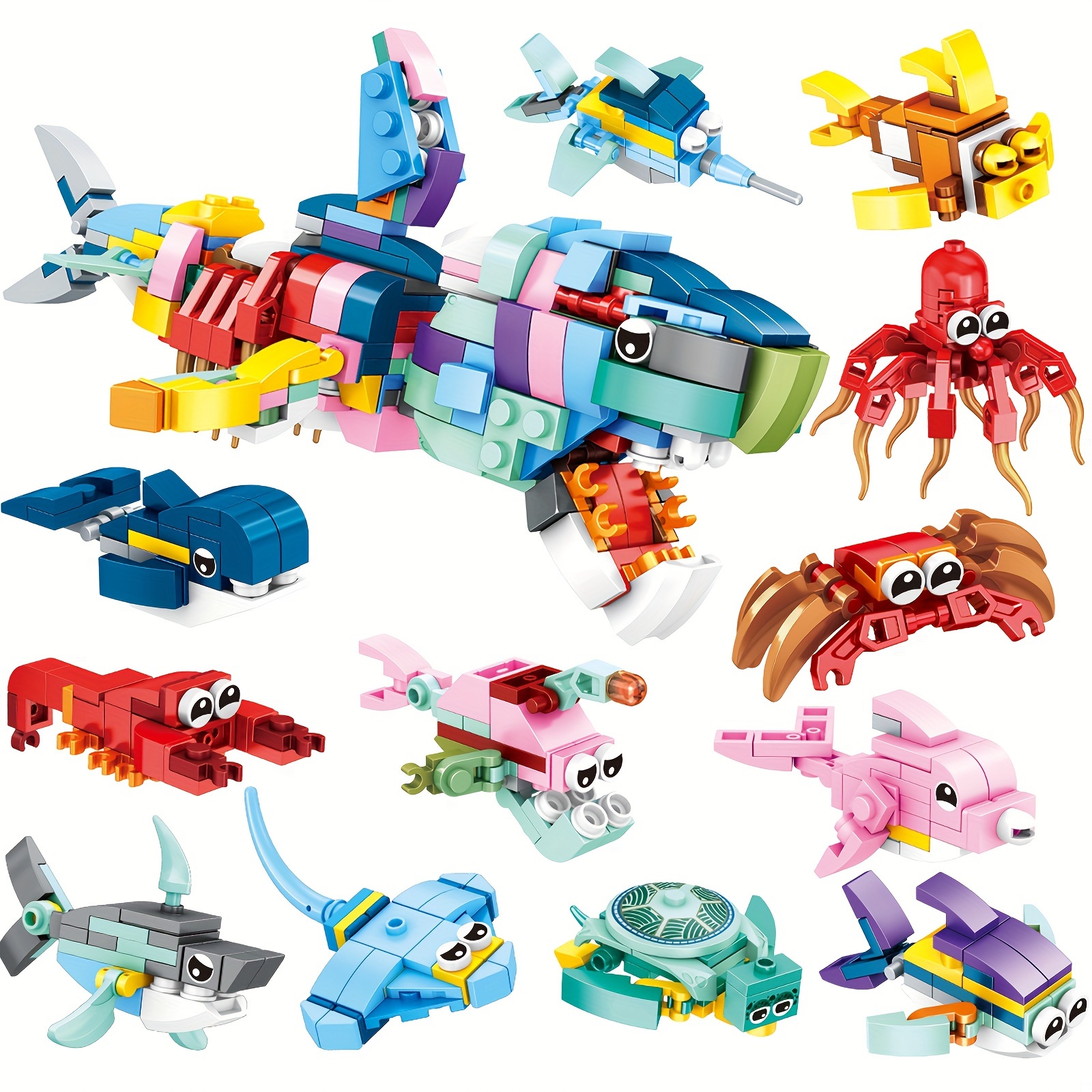 

Ocean Animal Building Blocks Set: 12 Playful Creatures Or A Giant Shark, Suitable For Ages 6-8, Abs Material