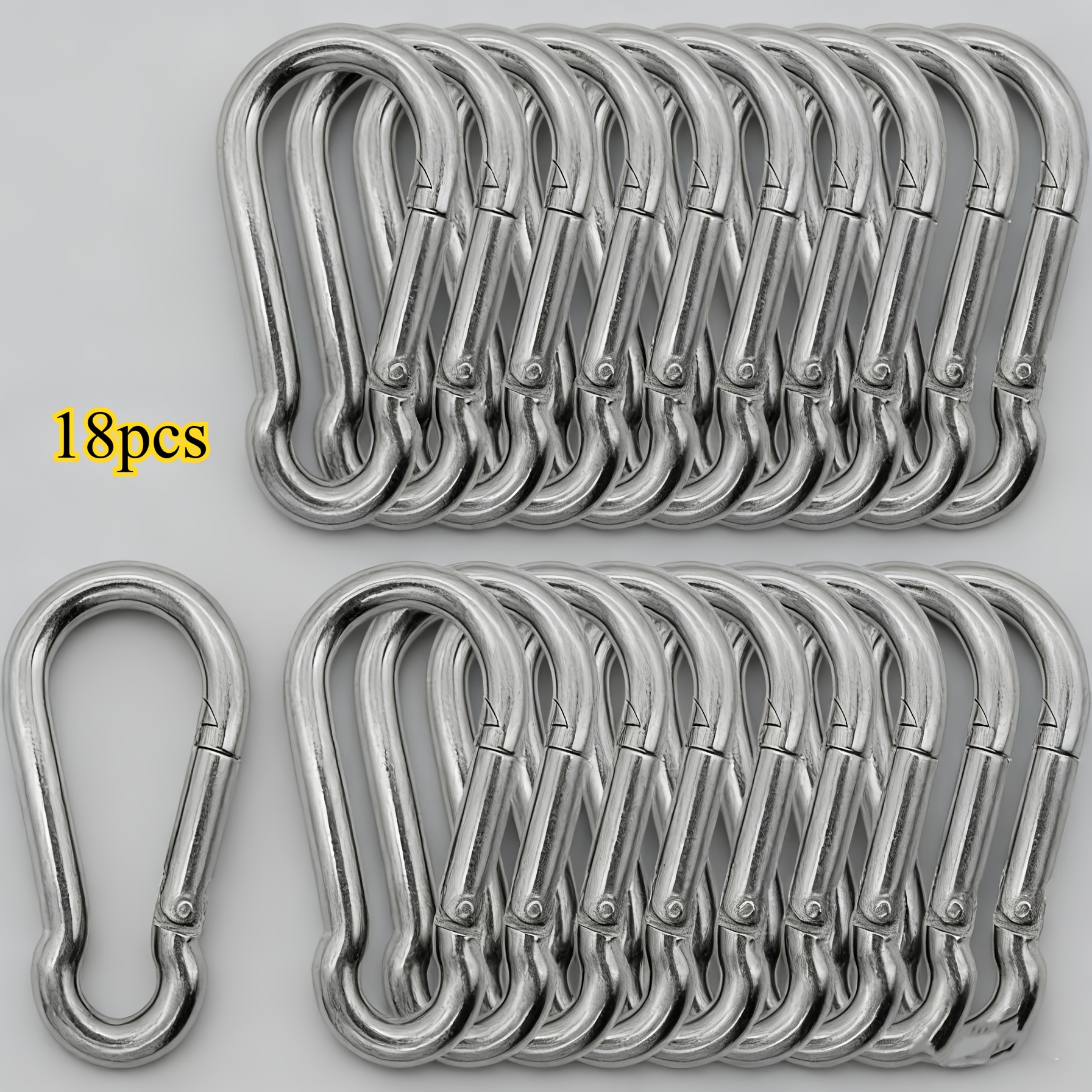 TEMU 18pcs Stainless Steel Outdoor Hooks, Metal Hooks, Suitable For Fitness Equipment, Swings, Dog Leashes, Hammocks, Keychains, And More