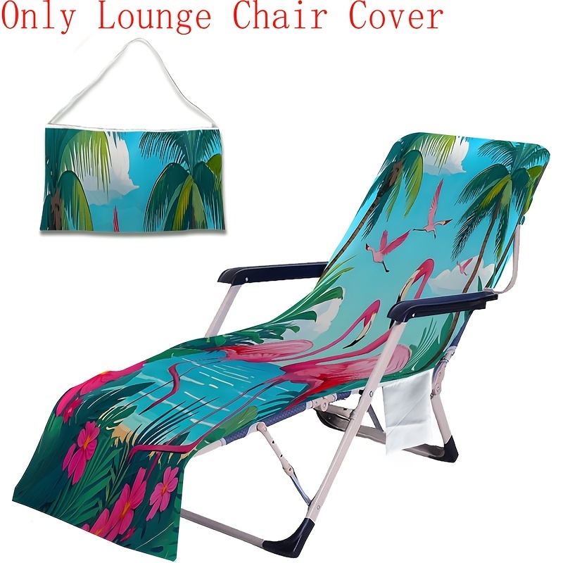 TEMU 1pc Hot Pink Floral Palm Leaves Coconut Tree Flamingo Summer Beach Pool Party Lounge Chaise Chair Cover For Outdoor, Spring Summer Outdoor Beach