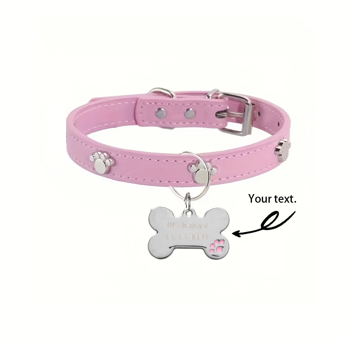 TEMU 2026 Personalized Custom Engraved Logo Name Dog/cat Collar â Made Of Soft Synthetic Faux Leather Material â Engraved With Nameplate And Durab