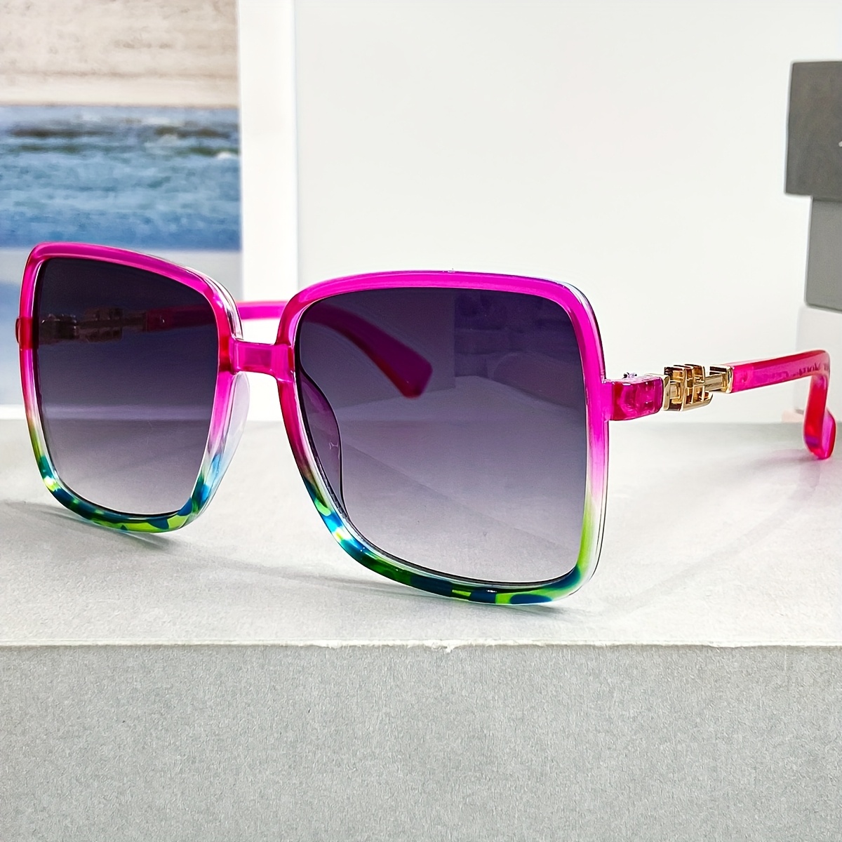 1970s oversized square fashion s gradient lenses metal frame  display picture 3