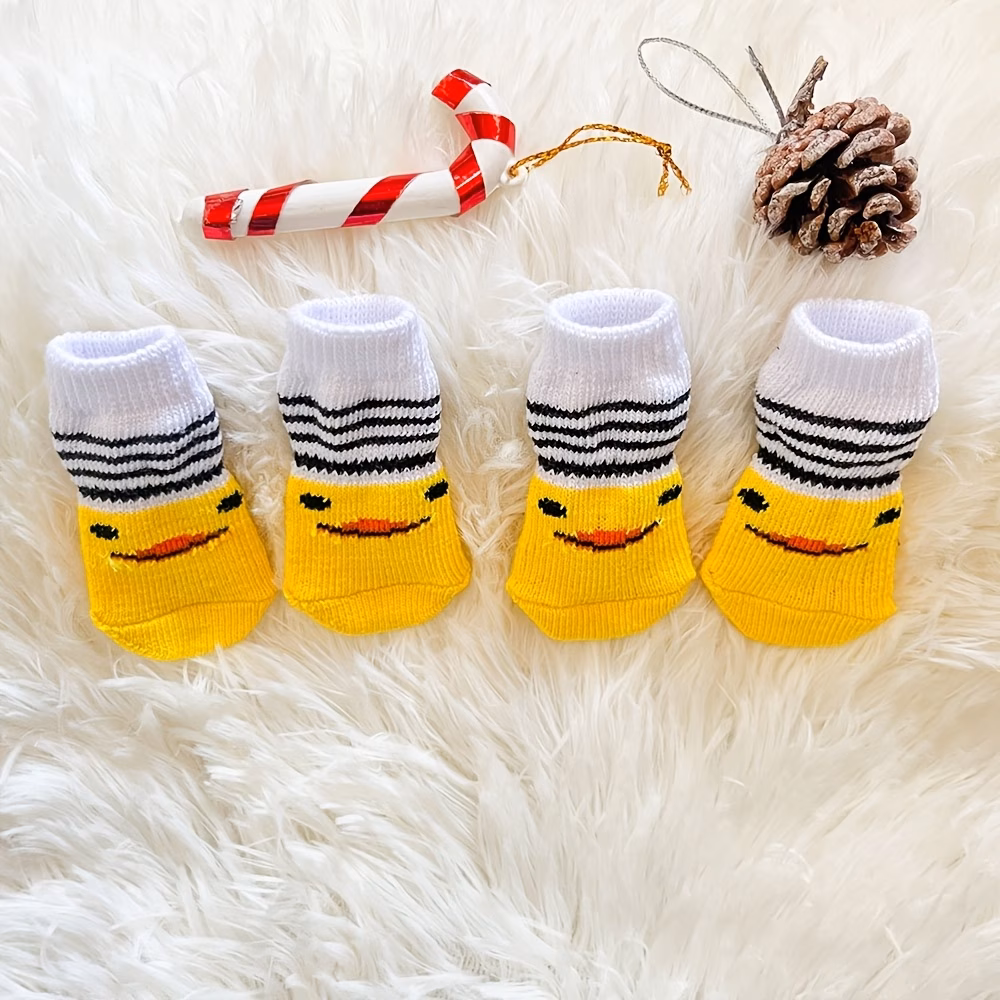 4pcs cute cartoon mixed color pet socks suitable for mini and toy breeds polyester fiber comfortable pet shoes indoor use paw protectors Product details 7