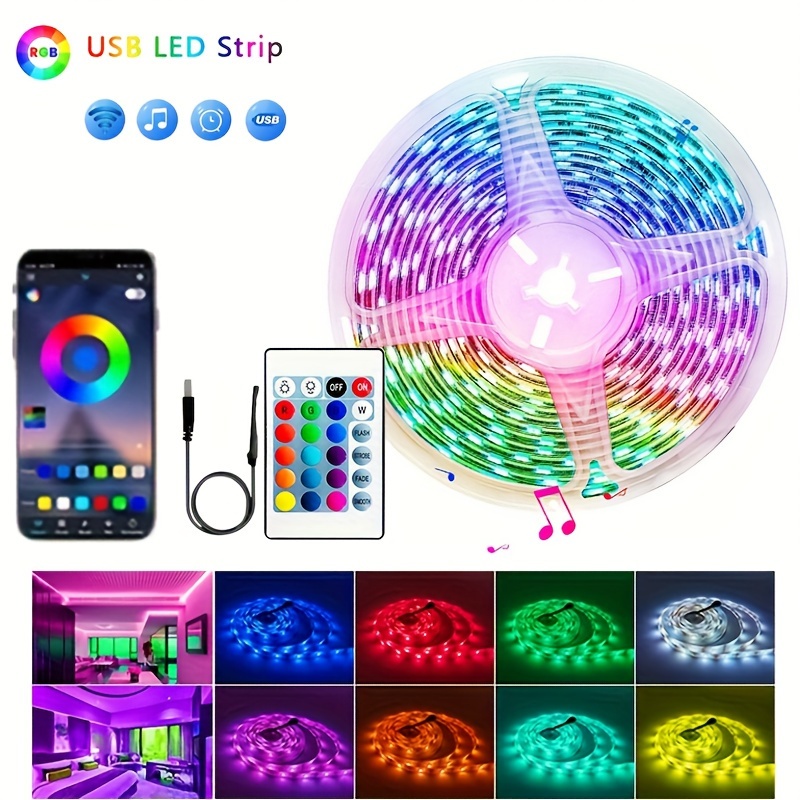Micomlan 16ft/5M Led Strip Lights, Controller and Bluetooth APP Controlled  Lights for Bedroom Home Decoration，Music Sync Color Changing RGB LED Lights