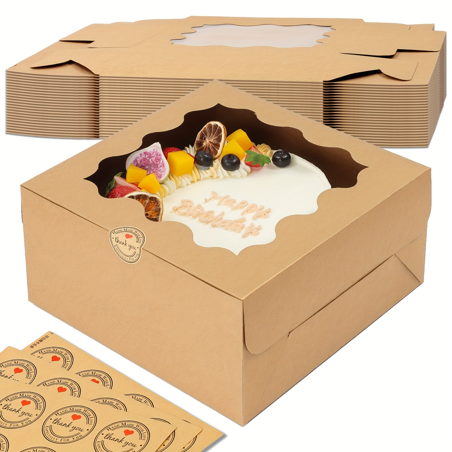 

24pcs Biocorpla 10x10x5 Inches Brown Cake Boxes With Window, Bakery Boxes With Window, Pastry Boxes, Dessert Boxes, Cookie Boxes For Gift Giving, Cake, Pastries, Pie, Chocolates, Cupcakes,