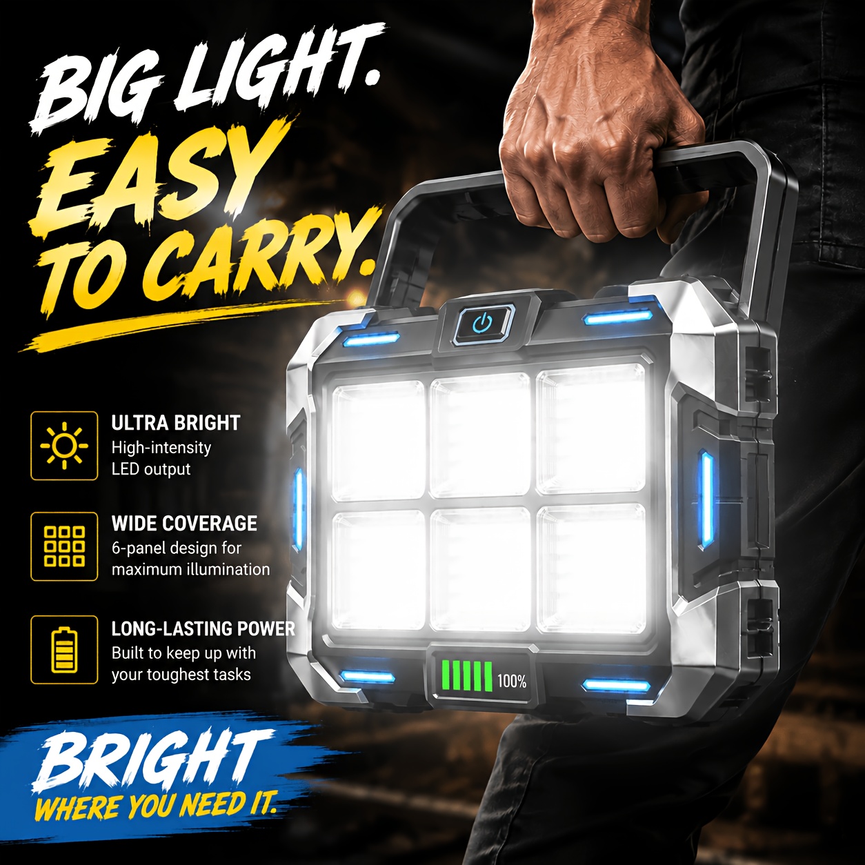Rechargeable Camping Solar Light, Light, Led Portable Flood Light, 4 , Multi Color, Magnetic Function, Solar & Usb Dual Charging, Ideal For Camping & Hiking, High Quality Floodlight