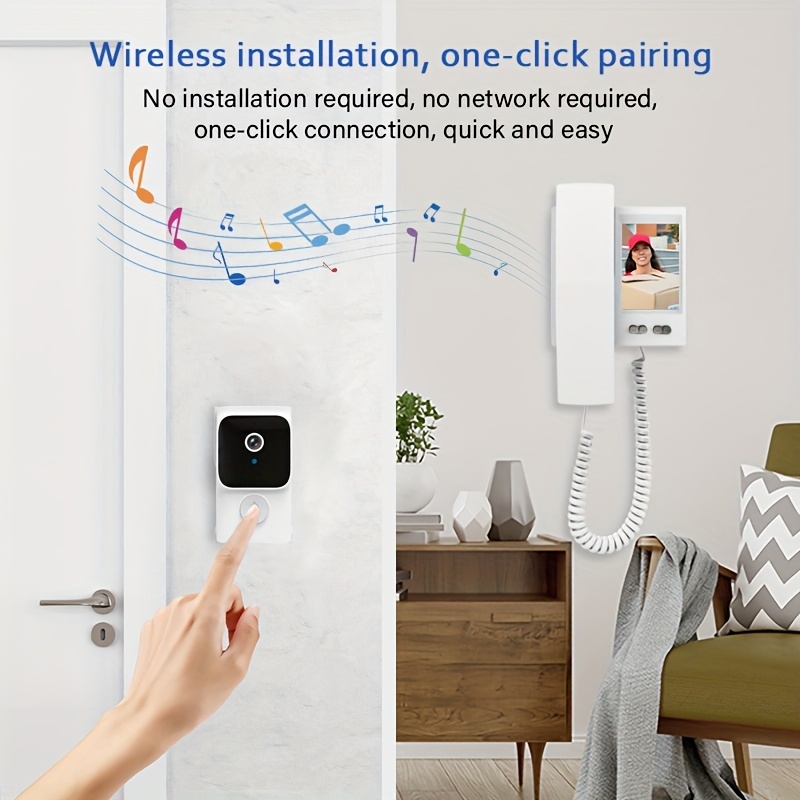 wireless doorbell white full duplex intercom doorbell kit hands free usb charging two way communication doorbell with ringtone 800mah rechargeable battery suitable for home office Product details 1