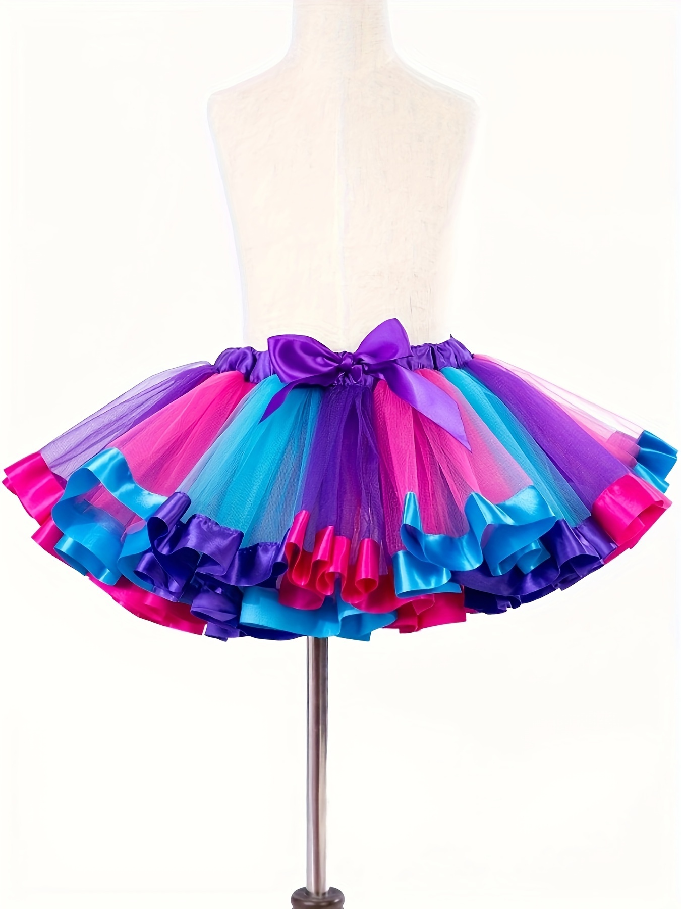 girls   colorful mesh tiered tutu skirt with bowknot decor for party