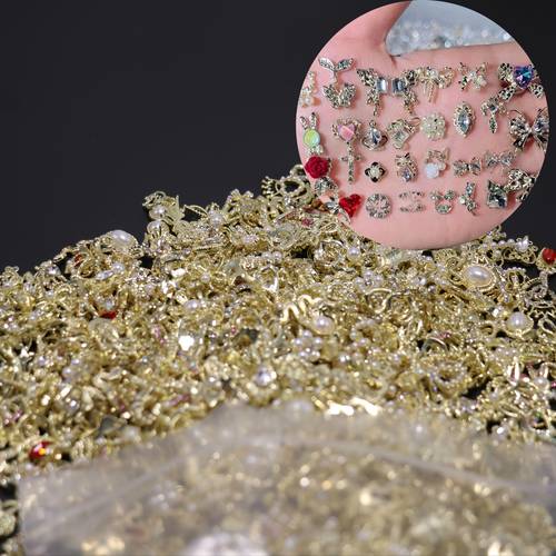 50pcs 30pcs assorted metal nail charms with rhinestones from of designs random bowknot nail additions