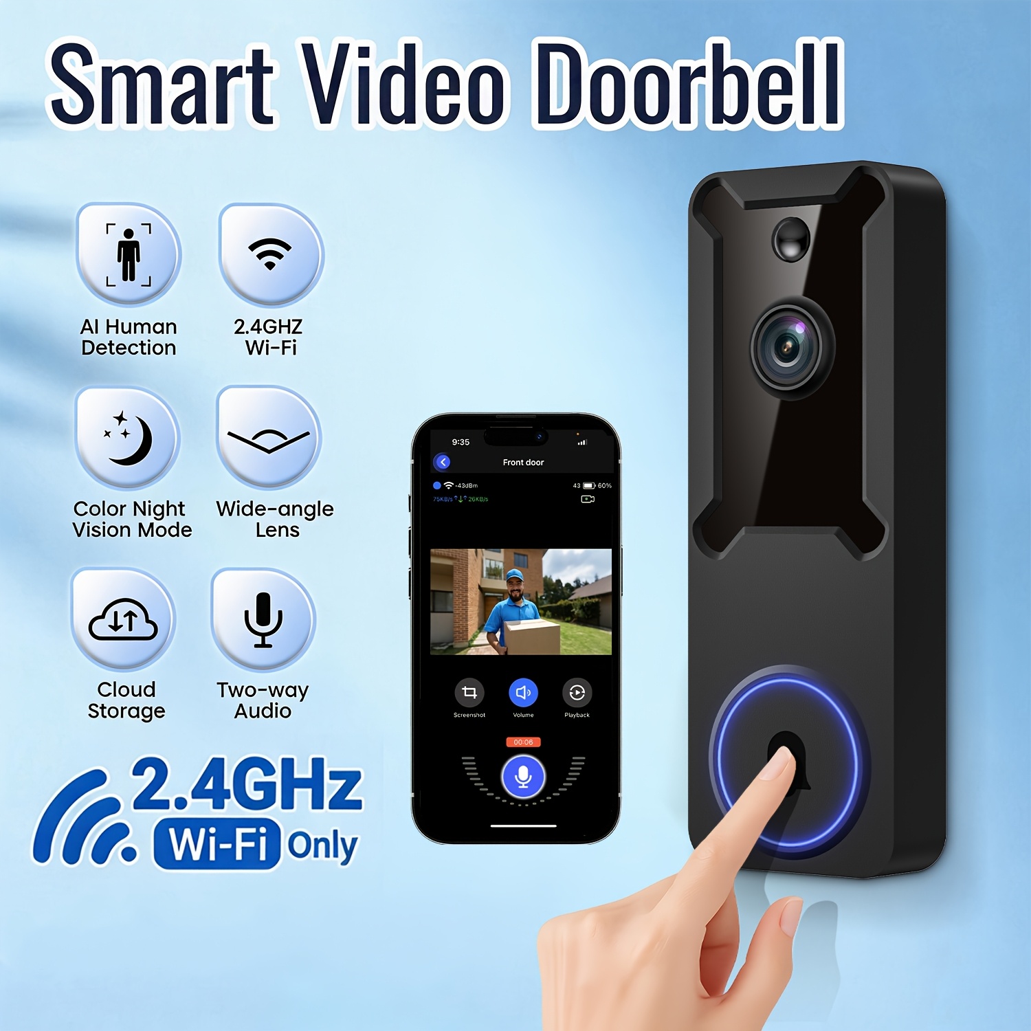 TEMU 2pcs/1pc Smart Wireless Doorbell Camera System With Puvue App Compatible For /, Indoor/outdoor Security Camera, Audio, Real-time Video, Usb-